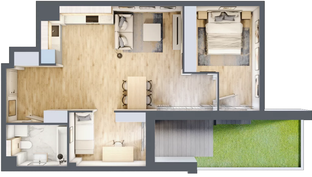 2 pokoje, mieszkanie 58,65 m², parter, oferta nr 2.0.2, Zakątek Harmonia III, Warszawa, Białołęka, Szamocin, ul. Płochocińska