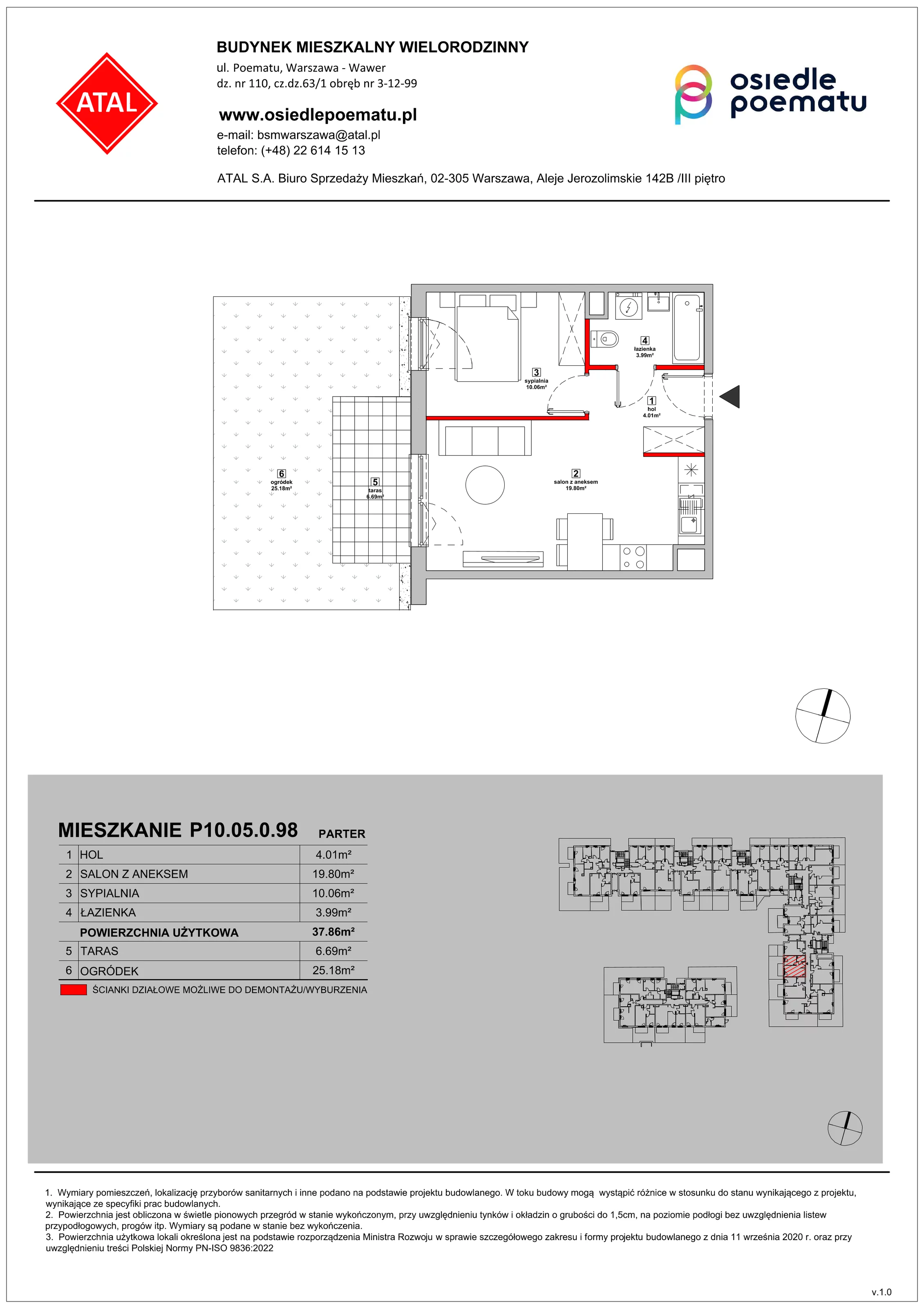 Mieszkanie 37,86 m², parter, oferta nr P10.05.0.98, Osiedle Poematu, Warszawa, Wawer, Falenica, ul. Poematu