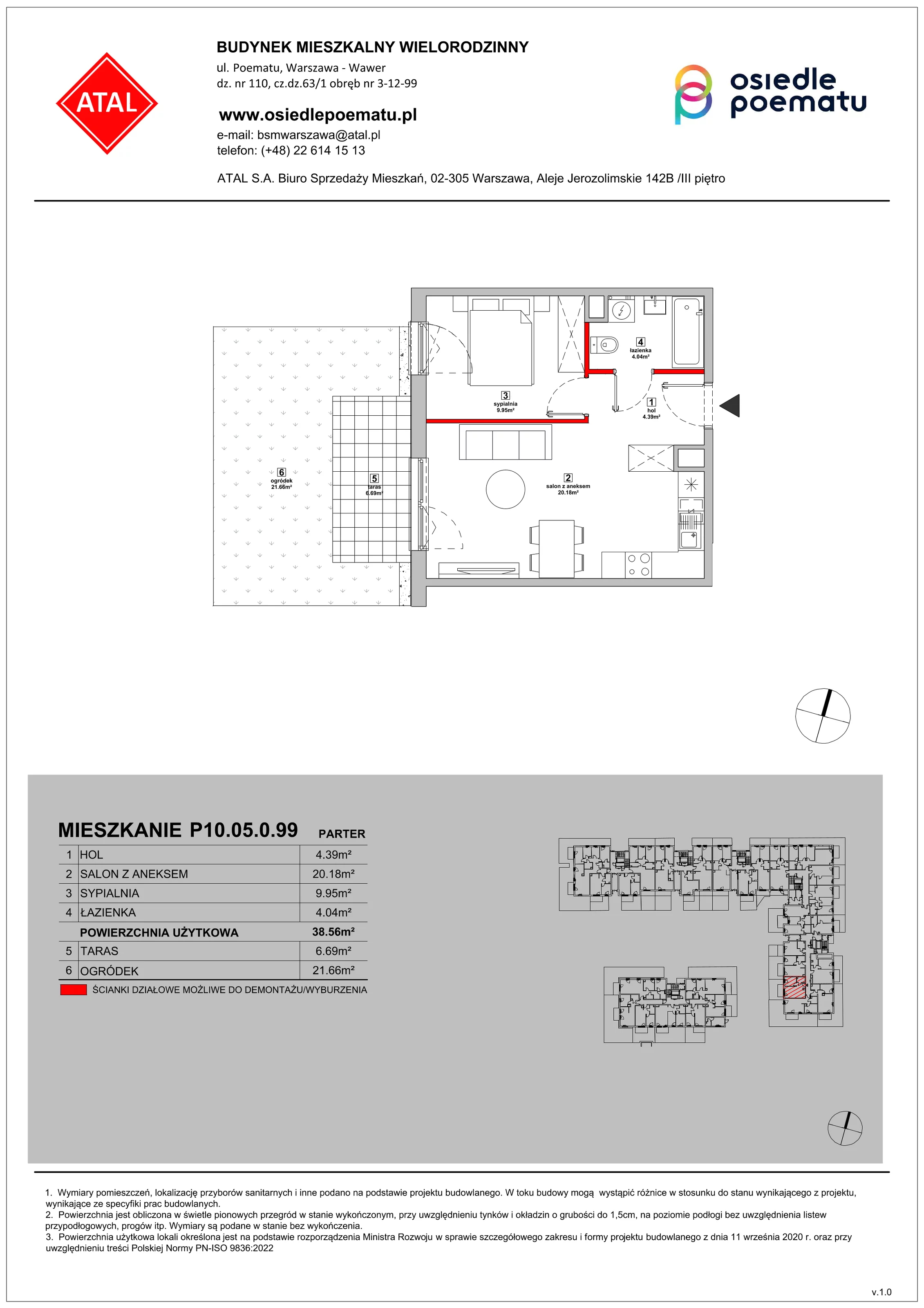 Mieszkanie 38,56 m², parter, oferta nr P10.05.0.99, Osiedle Poematu, Warszawa, Wawer, Falenica, ul. Poematu