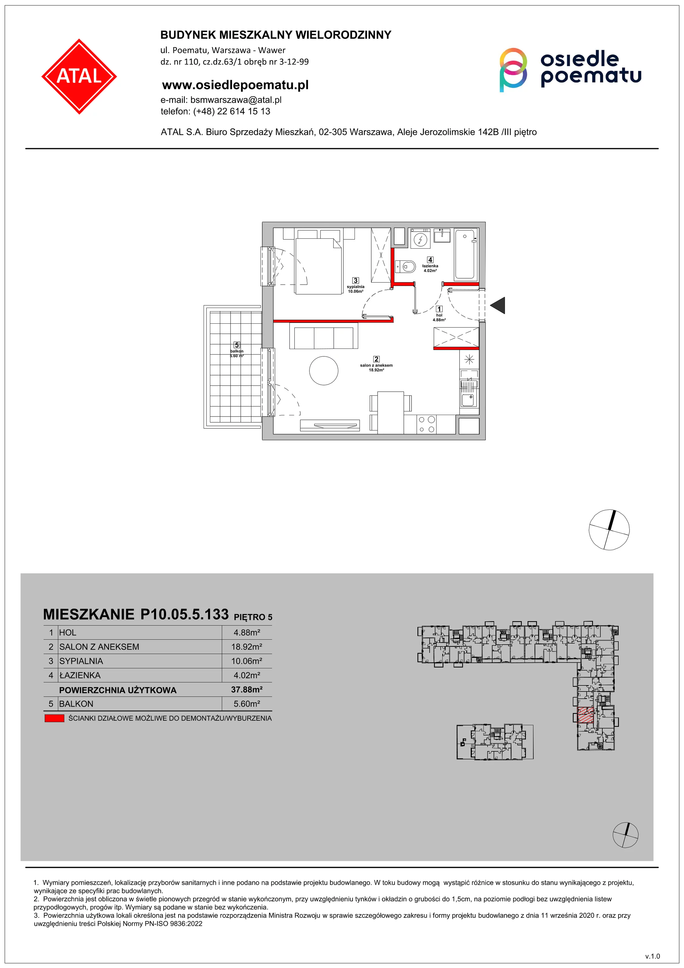 Mieszkanie 37,88 m², piętro 5, oferta nr P10.05.5.133, Osiedle Poematu, Warszawa, Wawer, Falenica, ul. Poematu