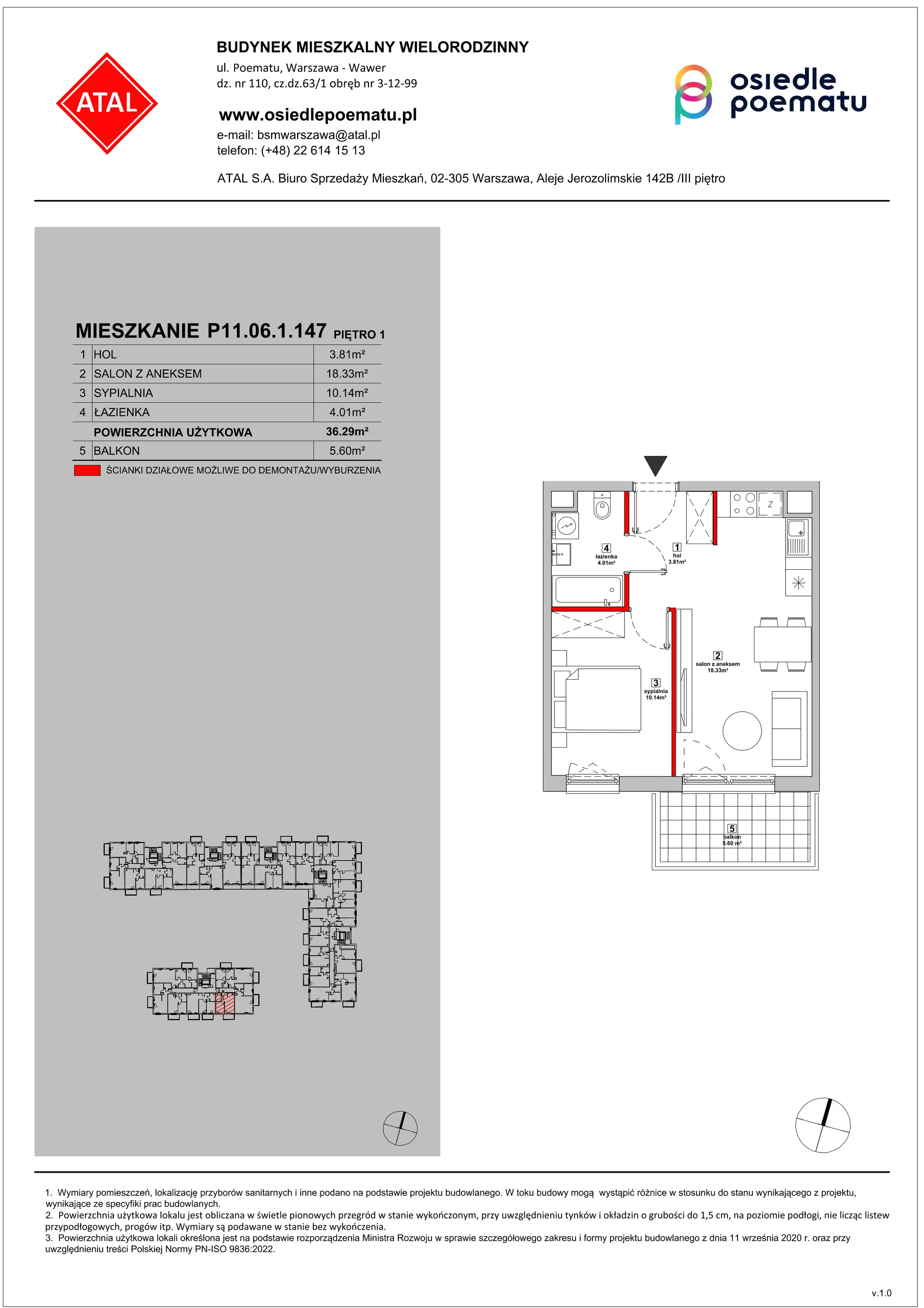 Mieszkanie 36,29 m², piętro 1, oferta nr P11.06.1.147, Osiedle Poematu, Warszawa, Wawer, Falenica, ul. Poematu