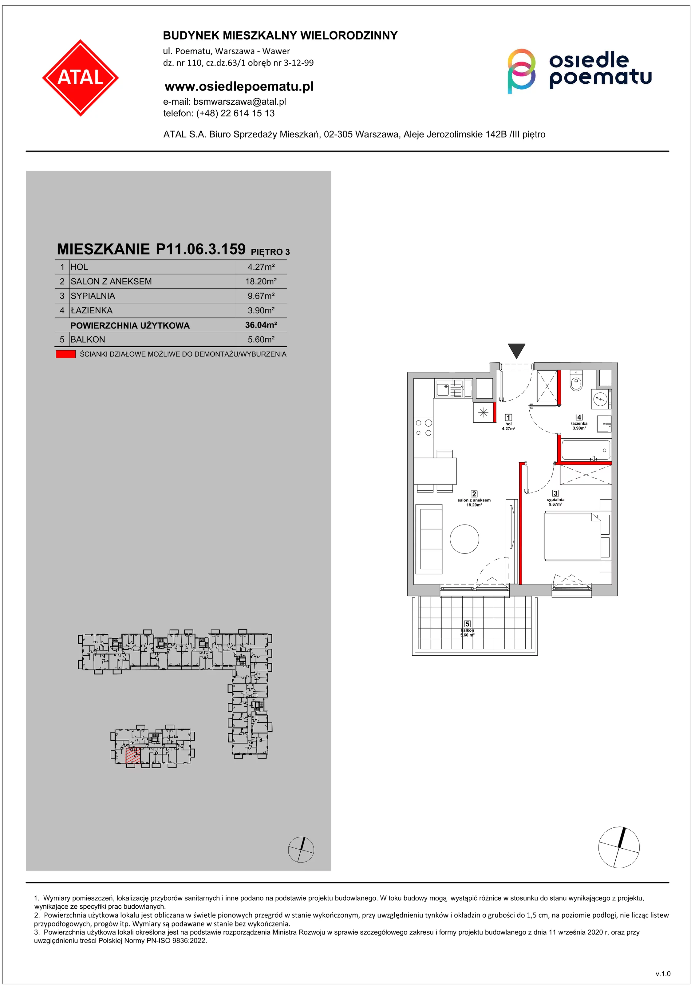 Mieszkanie 36,04 m², piętro 3, oferta nr P11.06.3.159, Osiedle Poematu, Warszawa, Wawer, Falenica, ul. Poematu