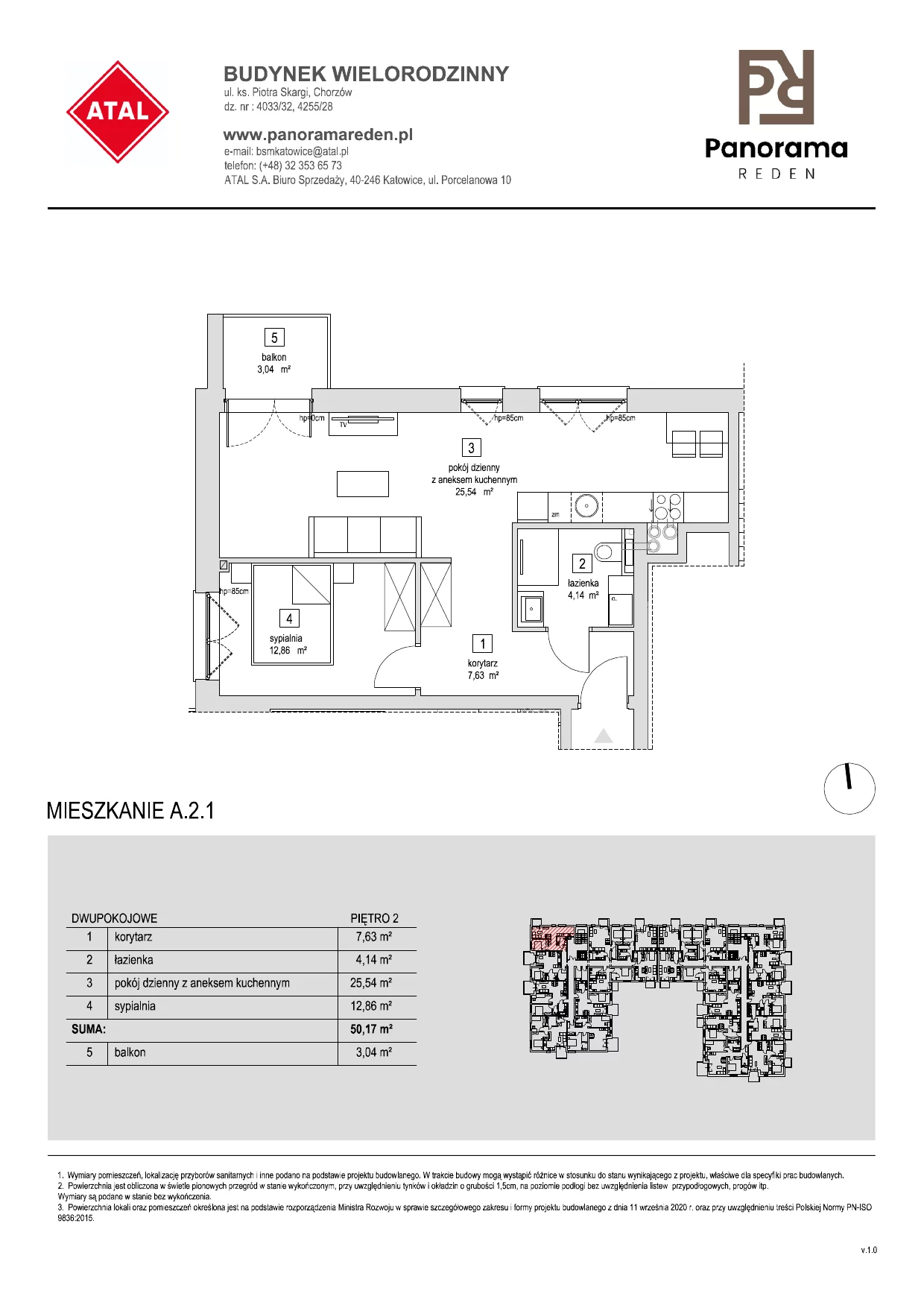 Mieszkanie 47,15 m², piętro 2, oferta nr A-2-M01, Panorama Reden, Chorzów, Centrum, Centrum, ul. Piotra Skargi