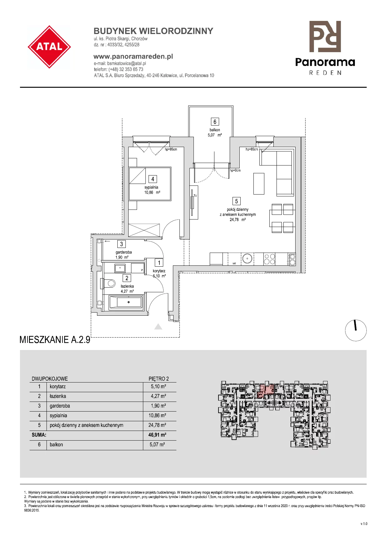 Mieszkanie 47,36 m², piętro 2, oferta nr A-2-M09, Panorama Reden, Chorzów, Centrum, Centrum, ul. Piotra Skargi