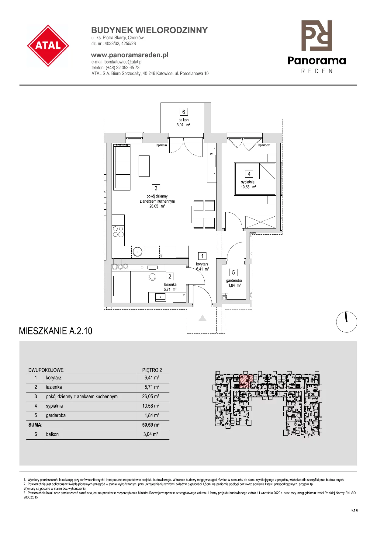 Mieszkanie 50,68 m², piętro 2, oferta nr A-2-M10, Panorama Reden, Chorzów, Centrum, Centrum, ul. Piotra Skargi