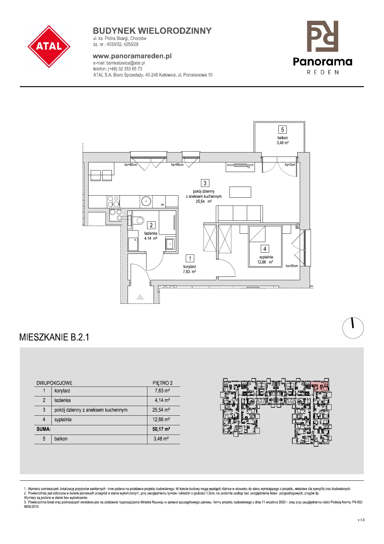 Mieszkanie 46,89 m², piętro 2, oferta nr B-2-M01, Panorama Reden, Chorzów, Centrum, Centrum, ul. Piotra Skargi