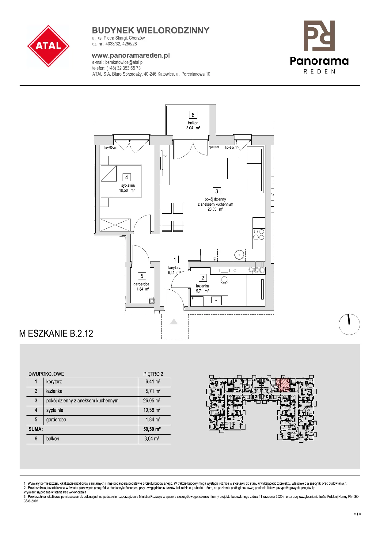 Mieszkanie 50,60 m², piętro 2, oferta nr B-2-M12, Panorama Reden, Chorzów, Centrum, Centrum, ul. Piotra Skargi