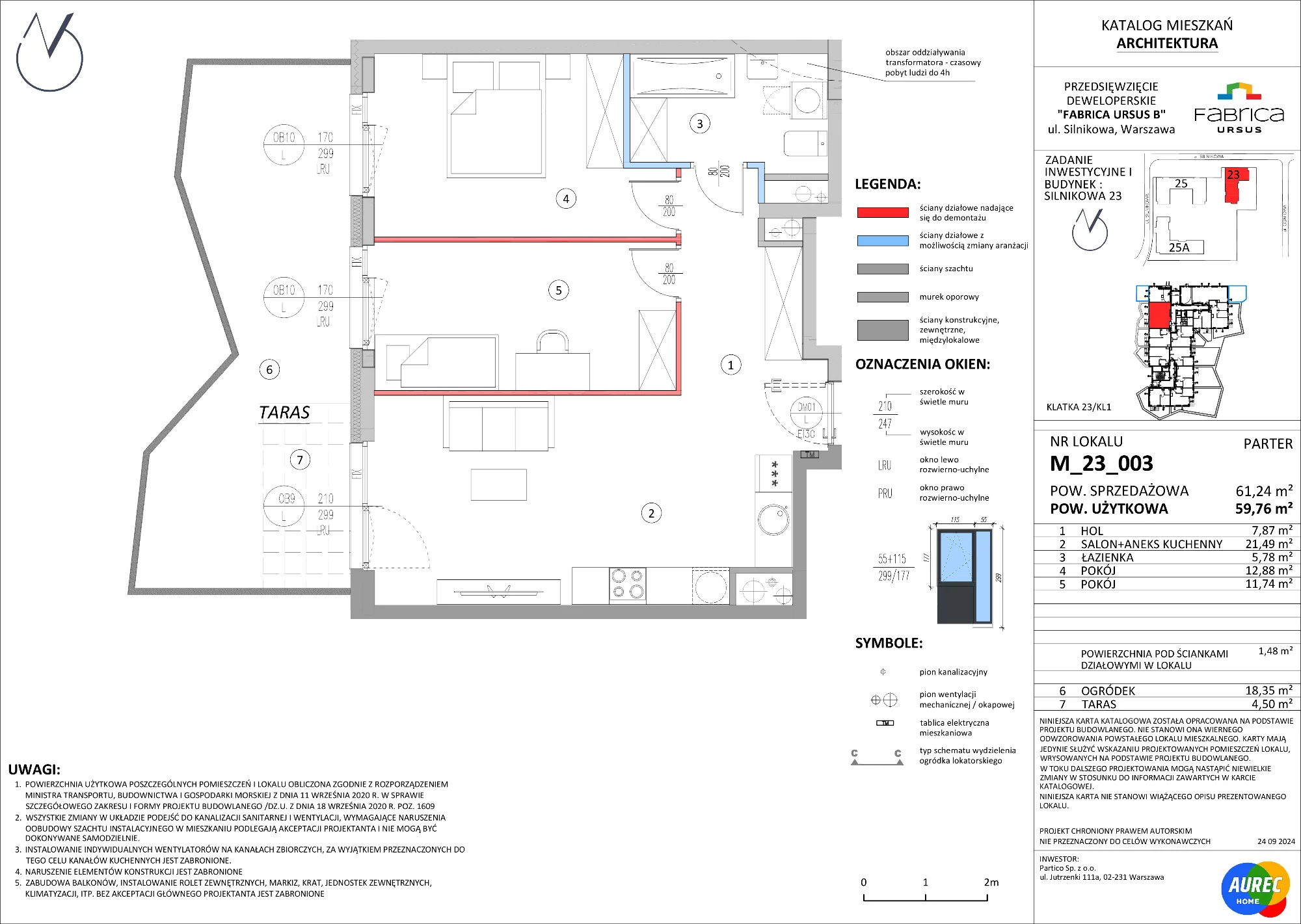 3 pokoje, mieszkanie 59,76 m², parter, oferta nr M_23_003, Fabrica URSUS - Etap B, Warszawa, Ursus, Szamoty, ul. Silnikowa 23, 25