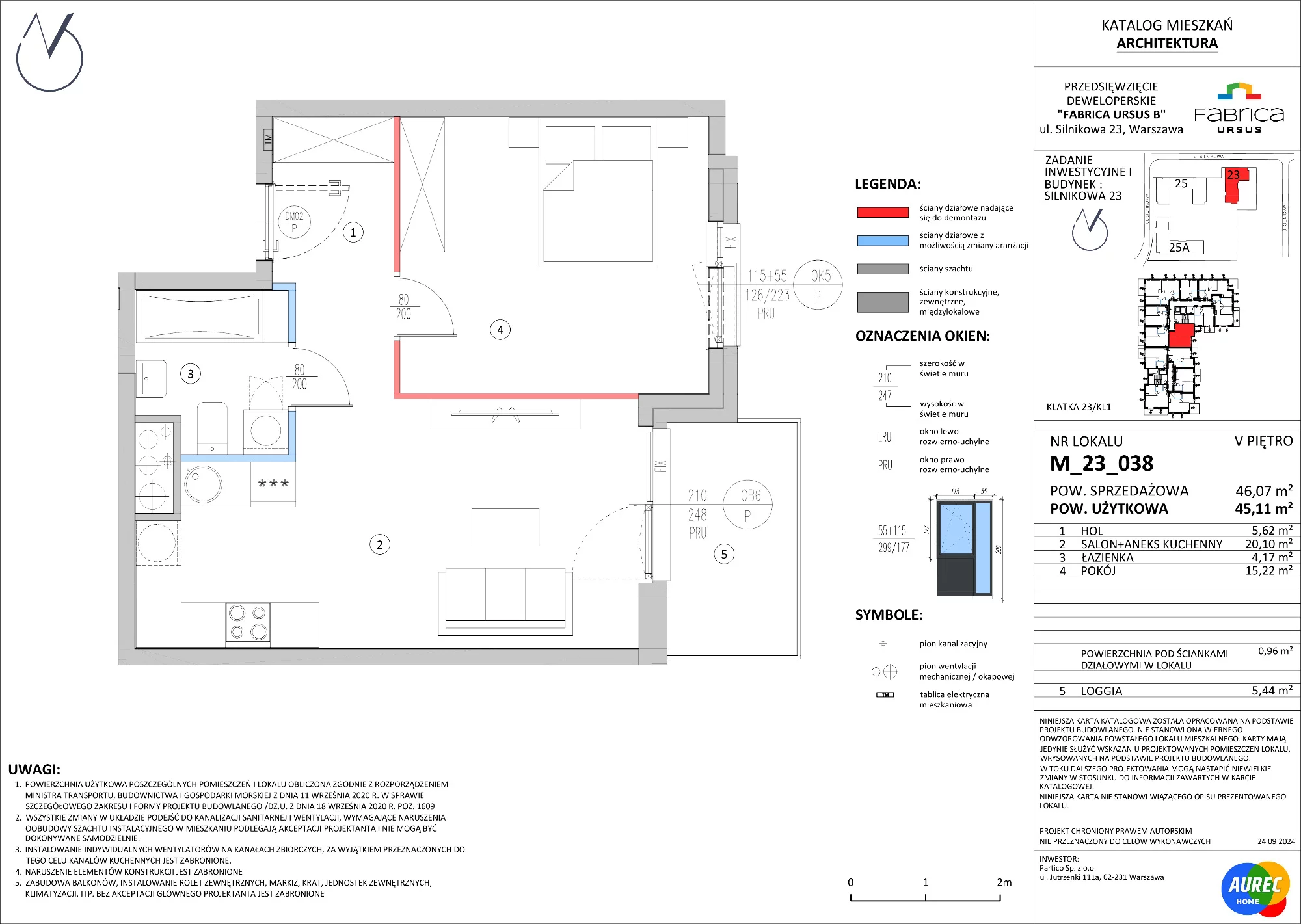 2 pokoje, mieszkanie 45,11 m², piętro 5, oferta nr M_23_038, Fabrica URSUS - Etap B, Warszawa, Ursus, Szamoty, ul. Silnikowa 23, 25