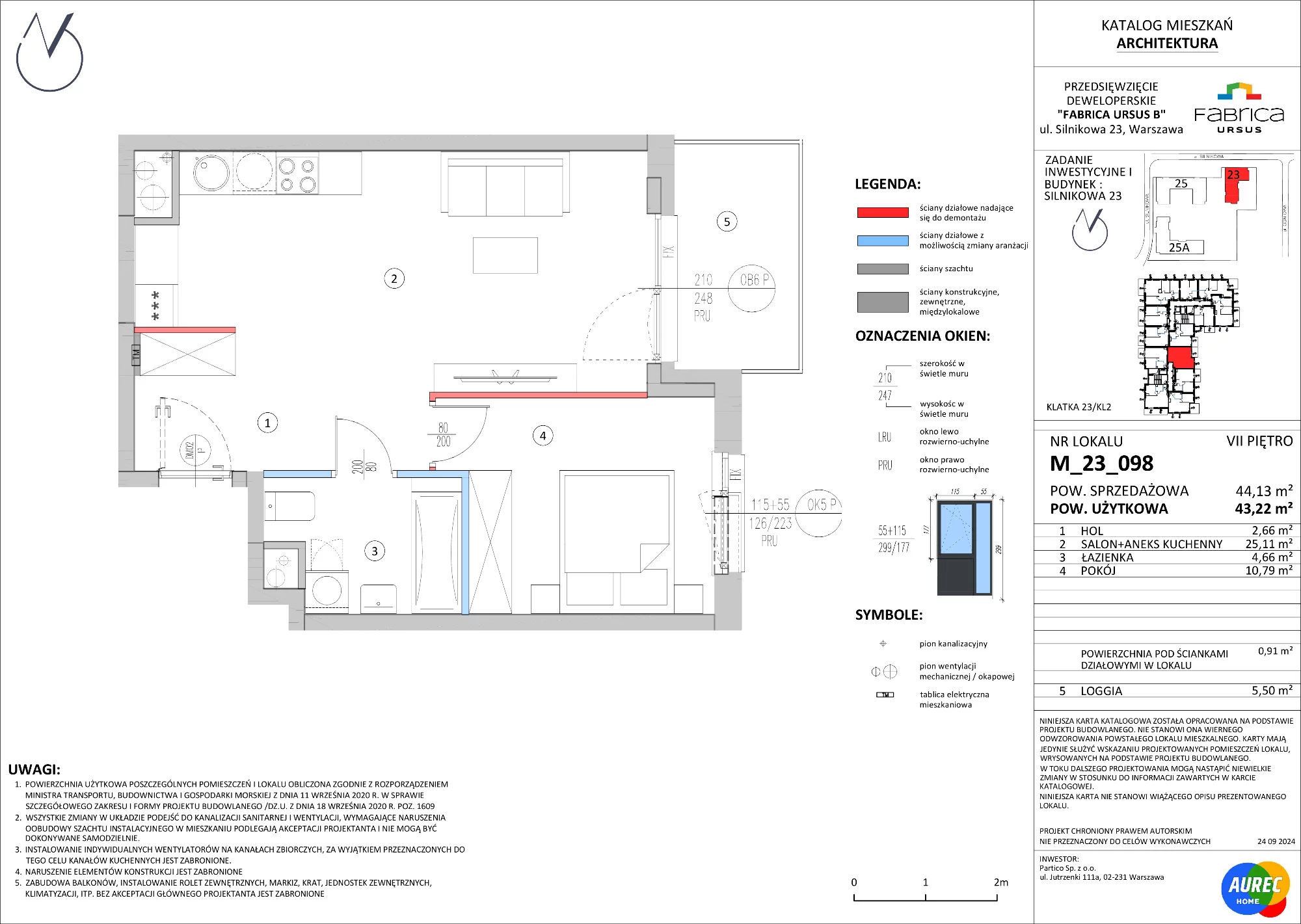 2 pokoje, mieszkanie 43,22 m², piętro 7, oferta nr M_23_098, Fabrica URSUS - Etap B, Warszawa, Ursus, Szamoty, ul. Silnikowa 23, 25