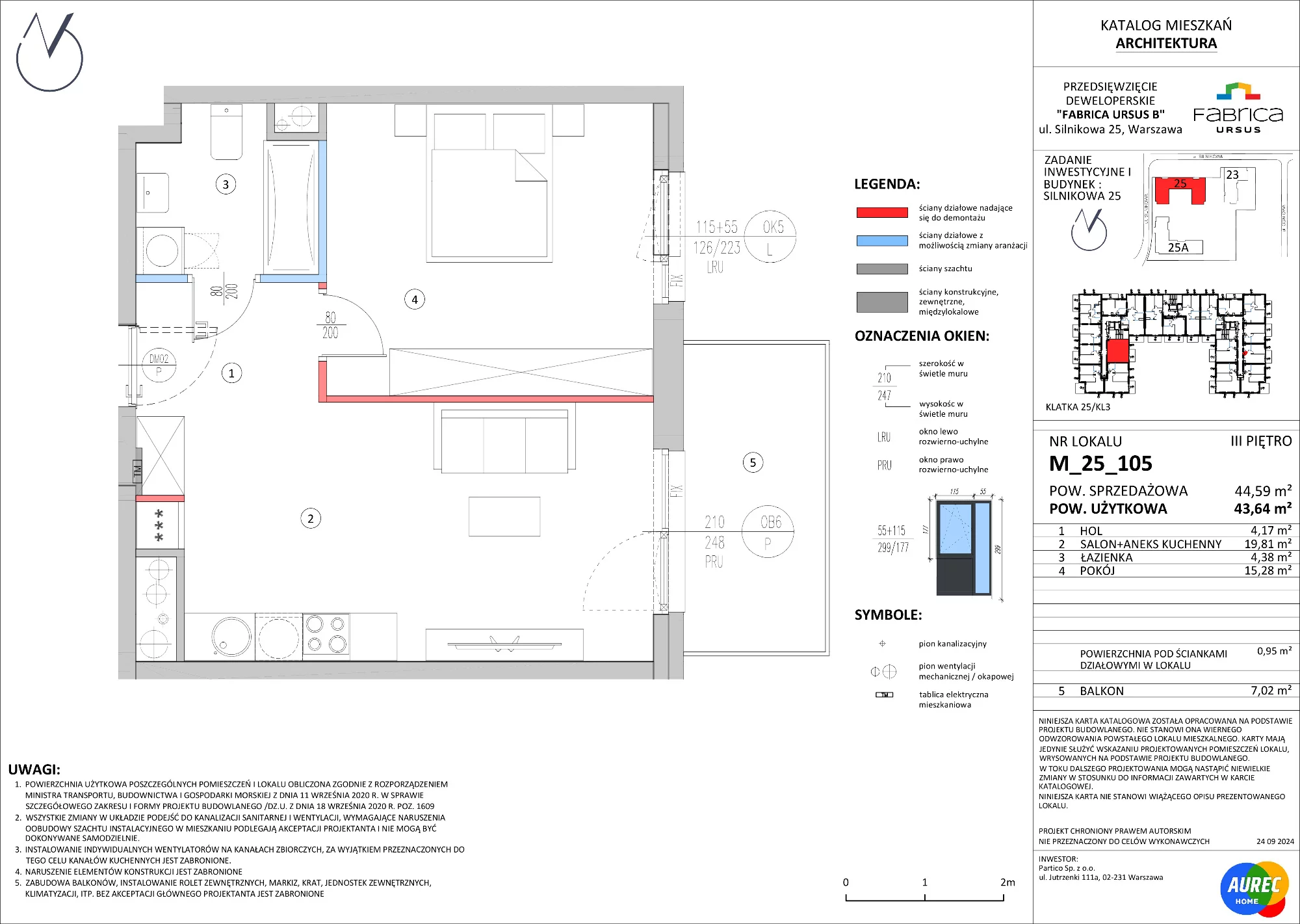 2 pokoje, mieszkanie 43,64 m², piętro 3, oferta nr M_25_105, Fabrica URSUS - Etap B, Warszawa, Ursus, Szamoty, ul. Silnikowa 23, 25