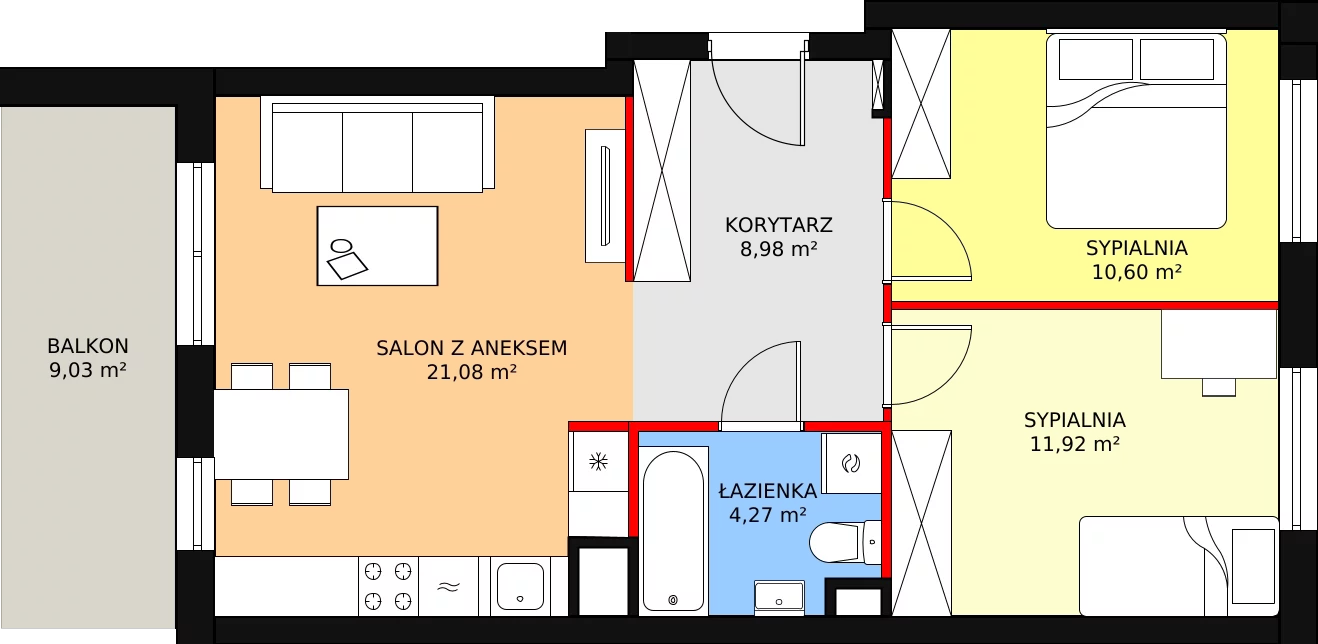 3 pokoje, mieszkanie 56,85 m², piętro 3, oferta nr 106C/M013, Miasteczko Jutrzenki, Warszawa, Włochy, Salomea, ul. Jutrzenki