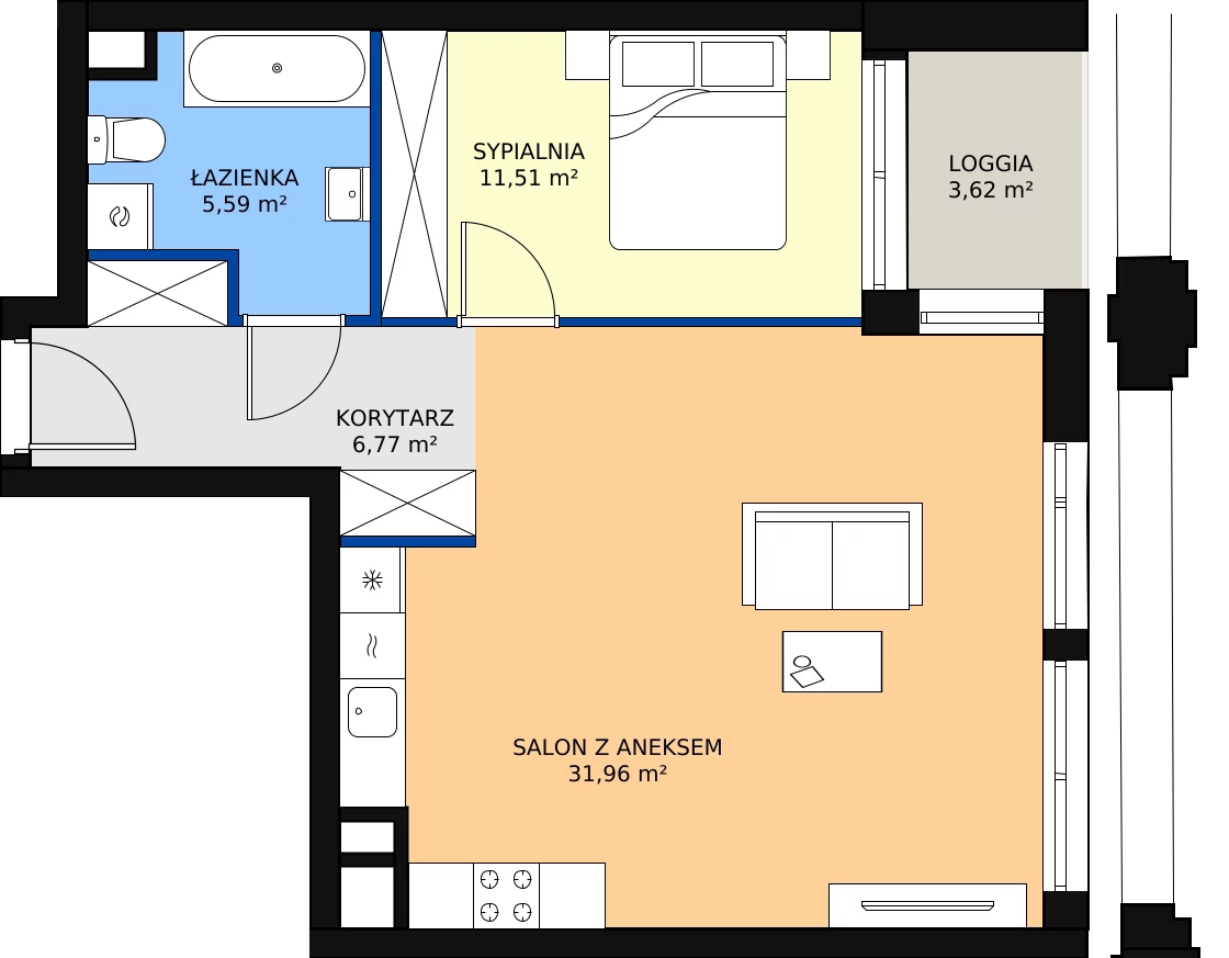 Zalety mieszkania 55.99 m², A1.2/061