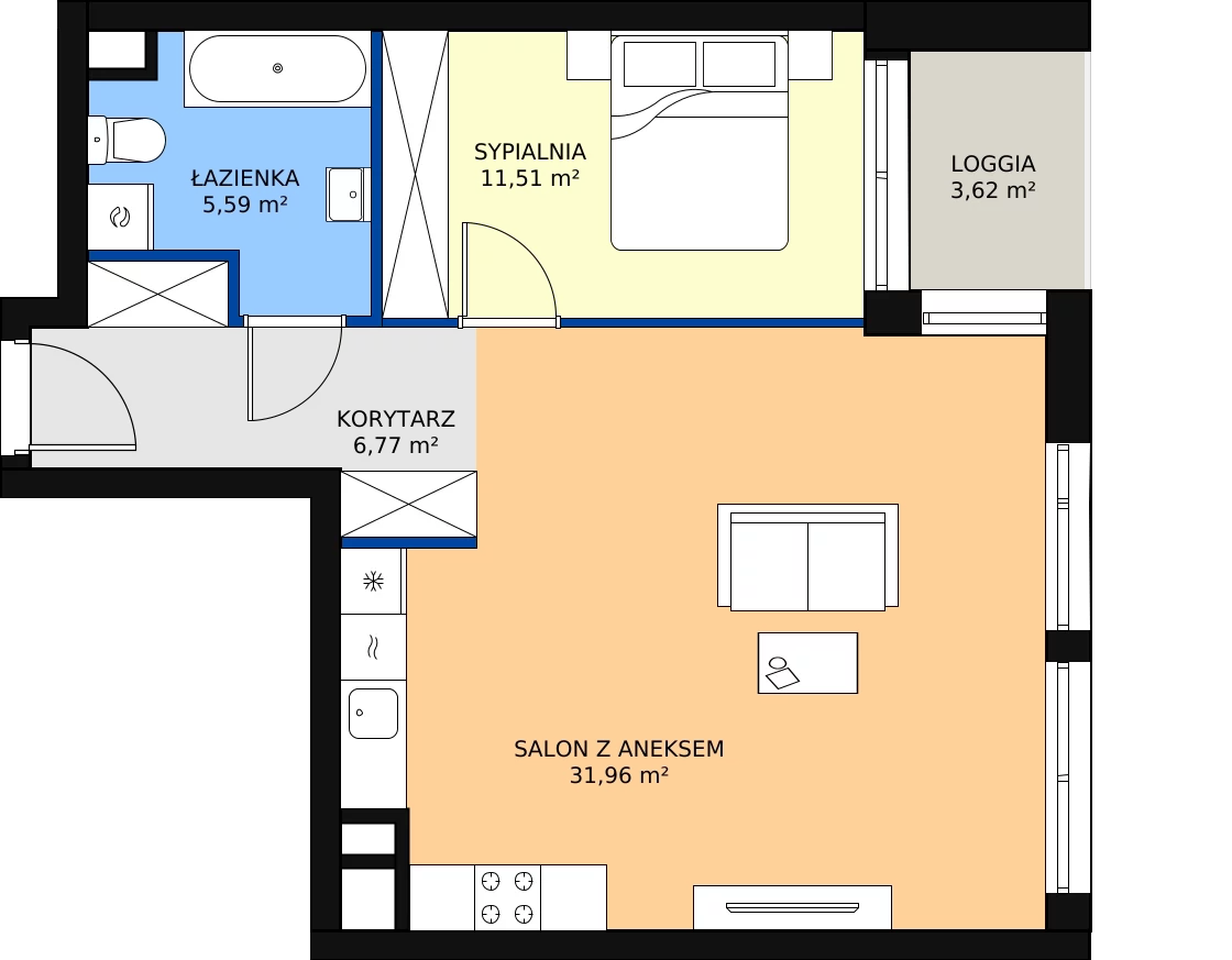 Zalety mieszkania 55.99 m², A1.2/068