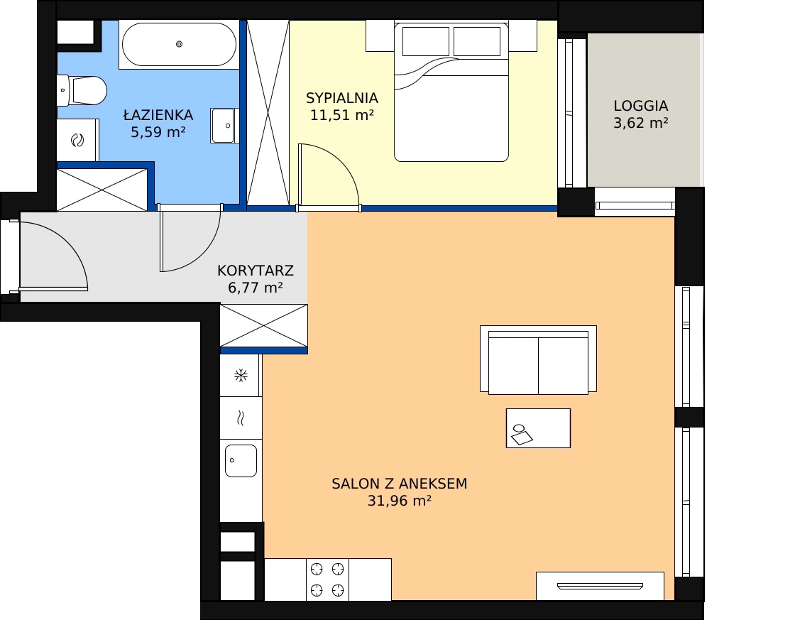 Zalety mieszkania 55.99 m², A1.2/075