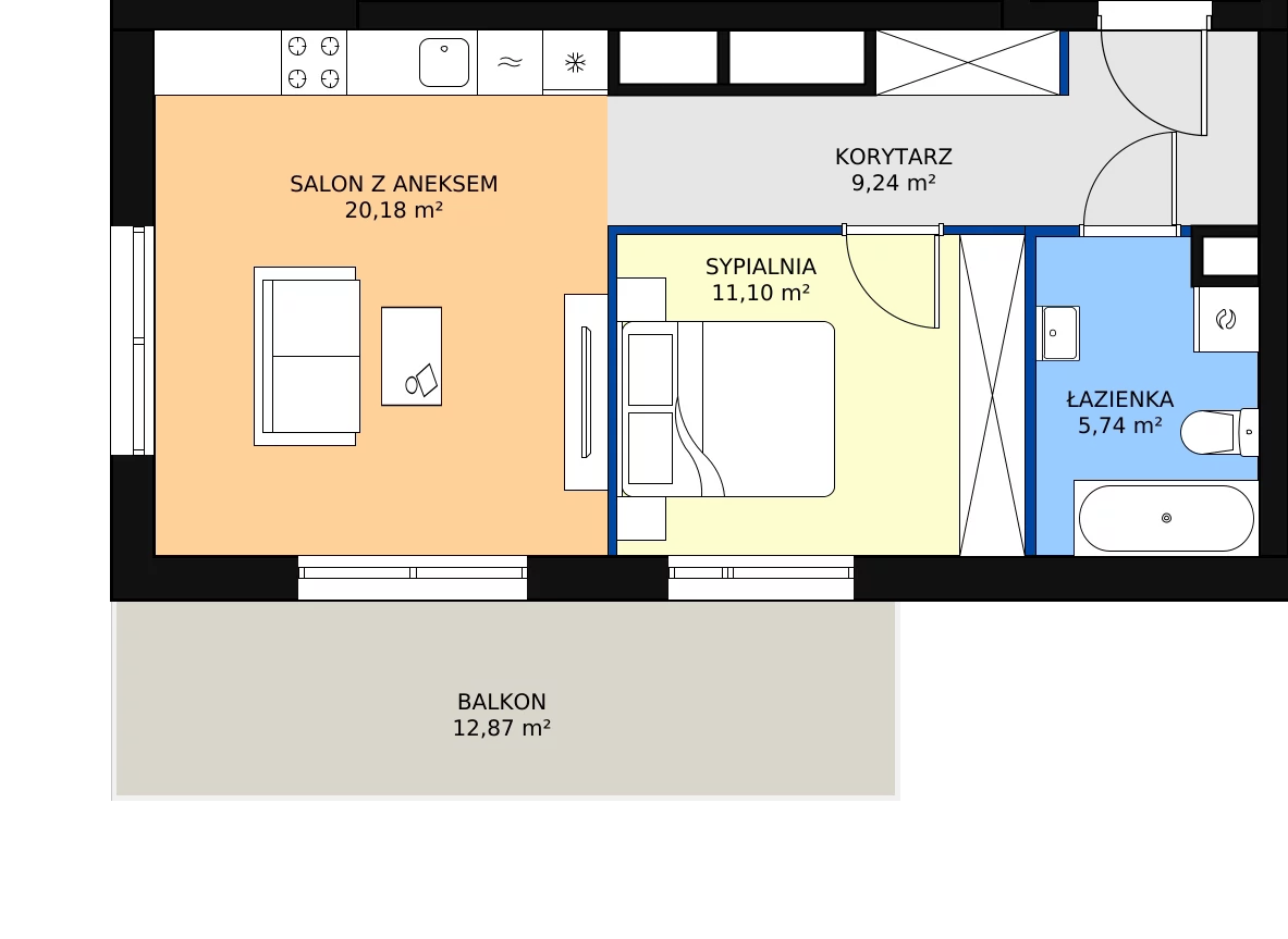 Zalety mieszkania 46.18 m², A1.2/077
