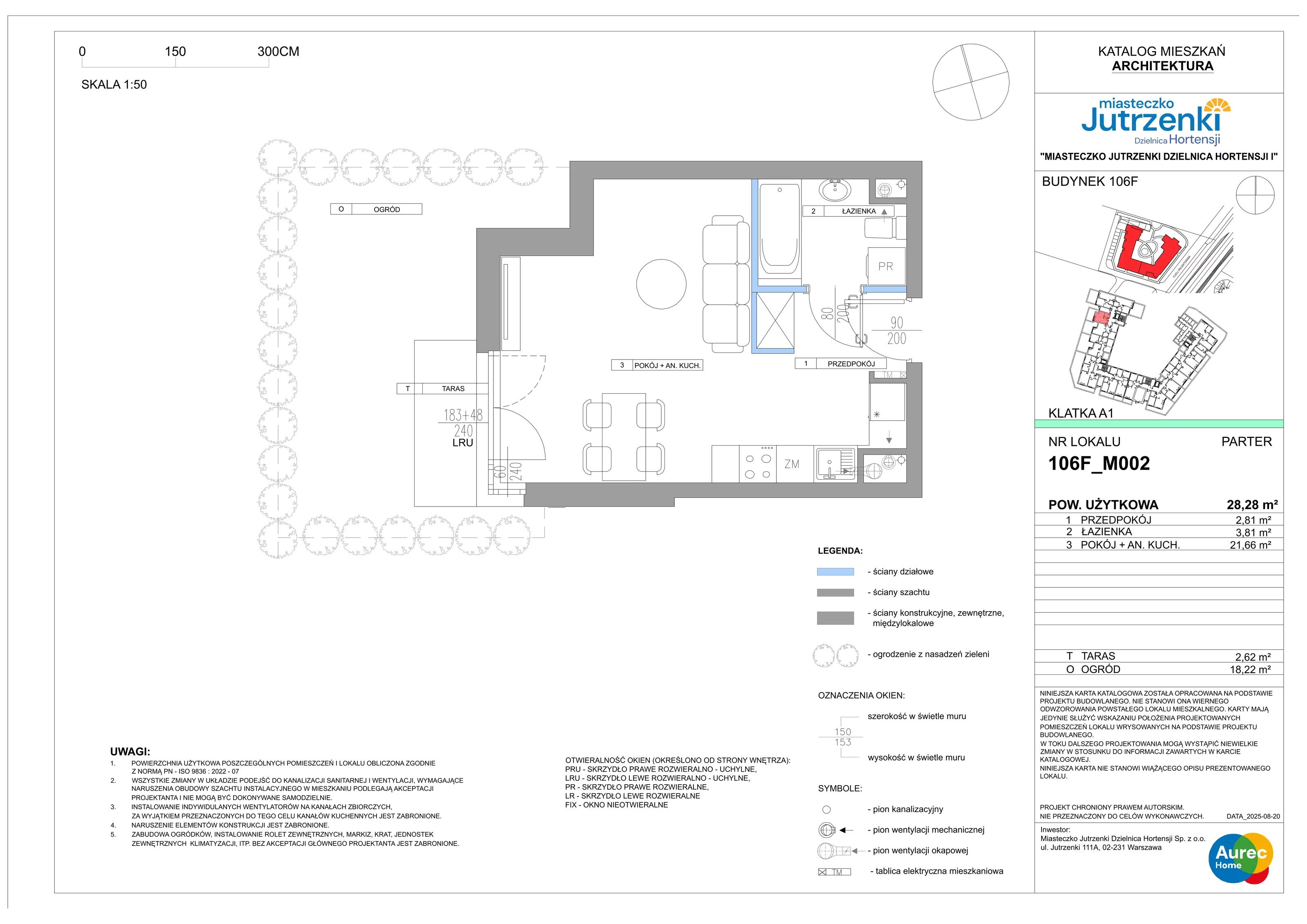 1 pokój, mieszkanie 28,28 m², parter, oferta nr 106F/M002, Miasteczko Jutrzenki Dzielnica Hortensji, Warszawa, Włochy, ul. Jutrzenki 106F