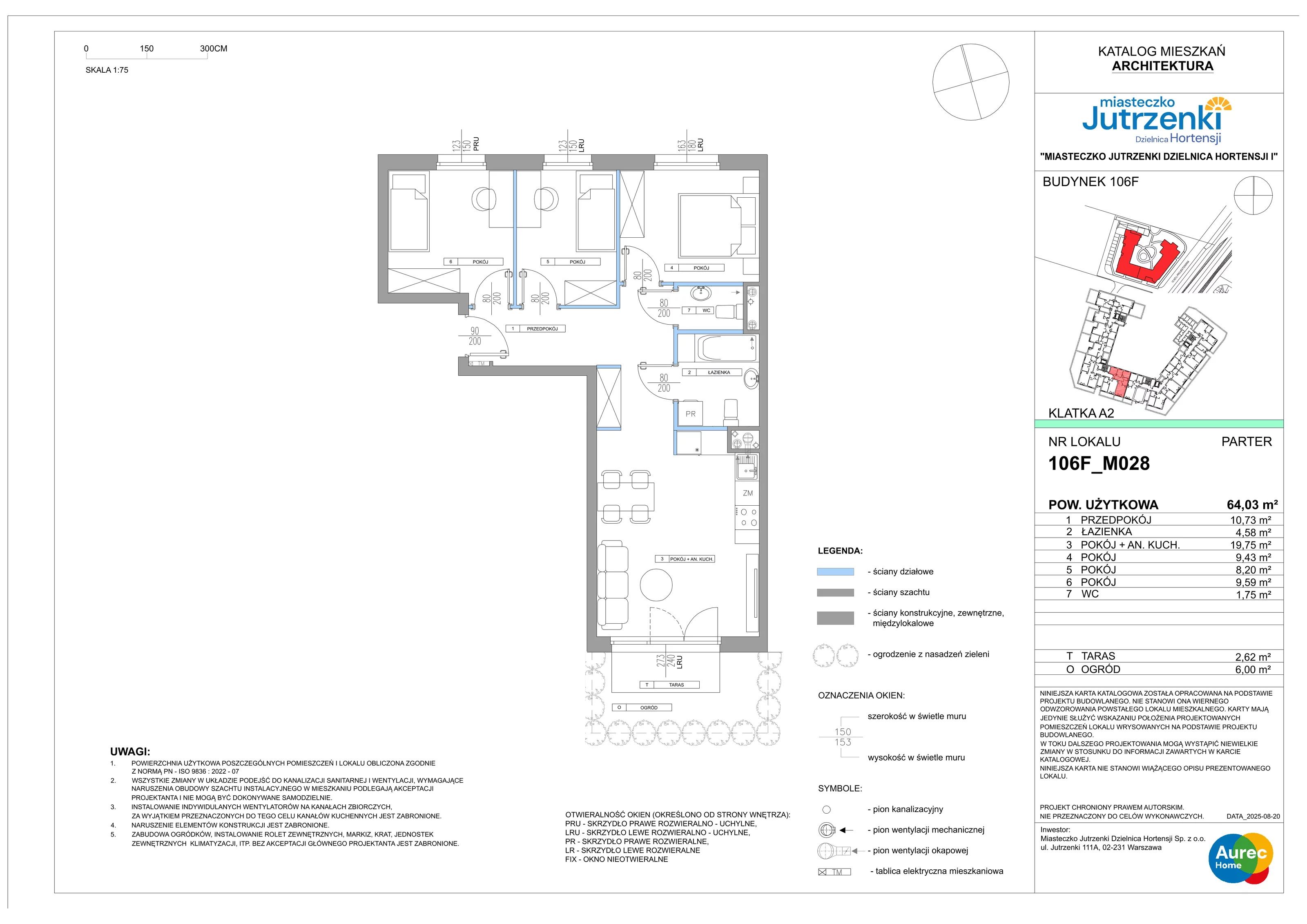 4 pokoje, mieszkanie 64,03 m², parter, oferta nr 106F/M028, Miasteczko Jutrzenki Dzielnica Hortensji, Warszawa, Włochy, ul. Jutrzenki 106F
