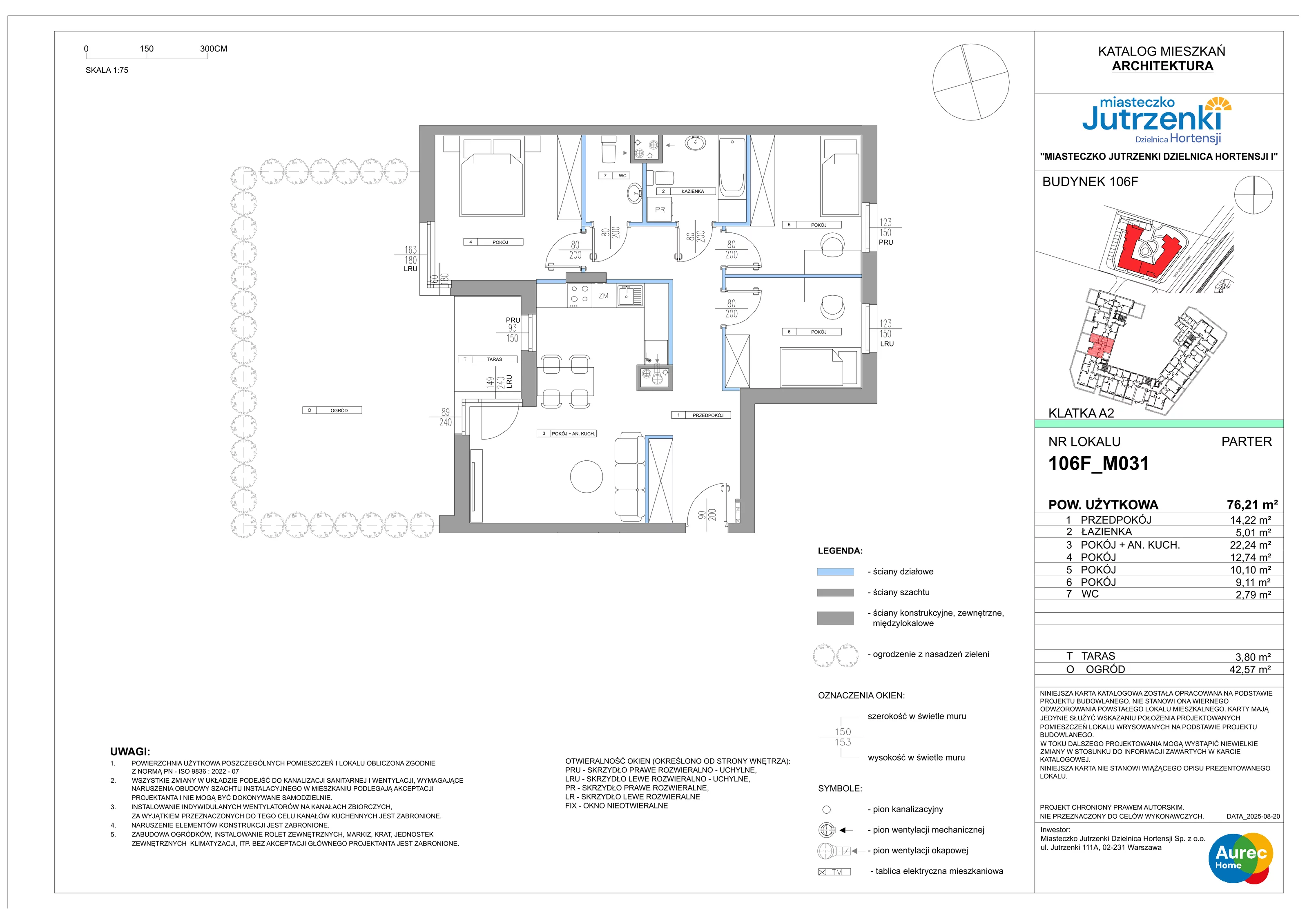 4 pokoje, mieszkanie 76,21 m², parter, oferta nr 106F/M031, Miasteczko Jutrzenki Dzielnica Hortensji, Warszawa, Włochy, ul. Jutrzenki 106F