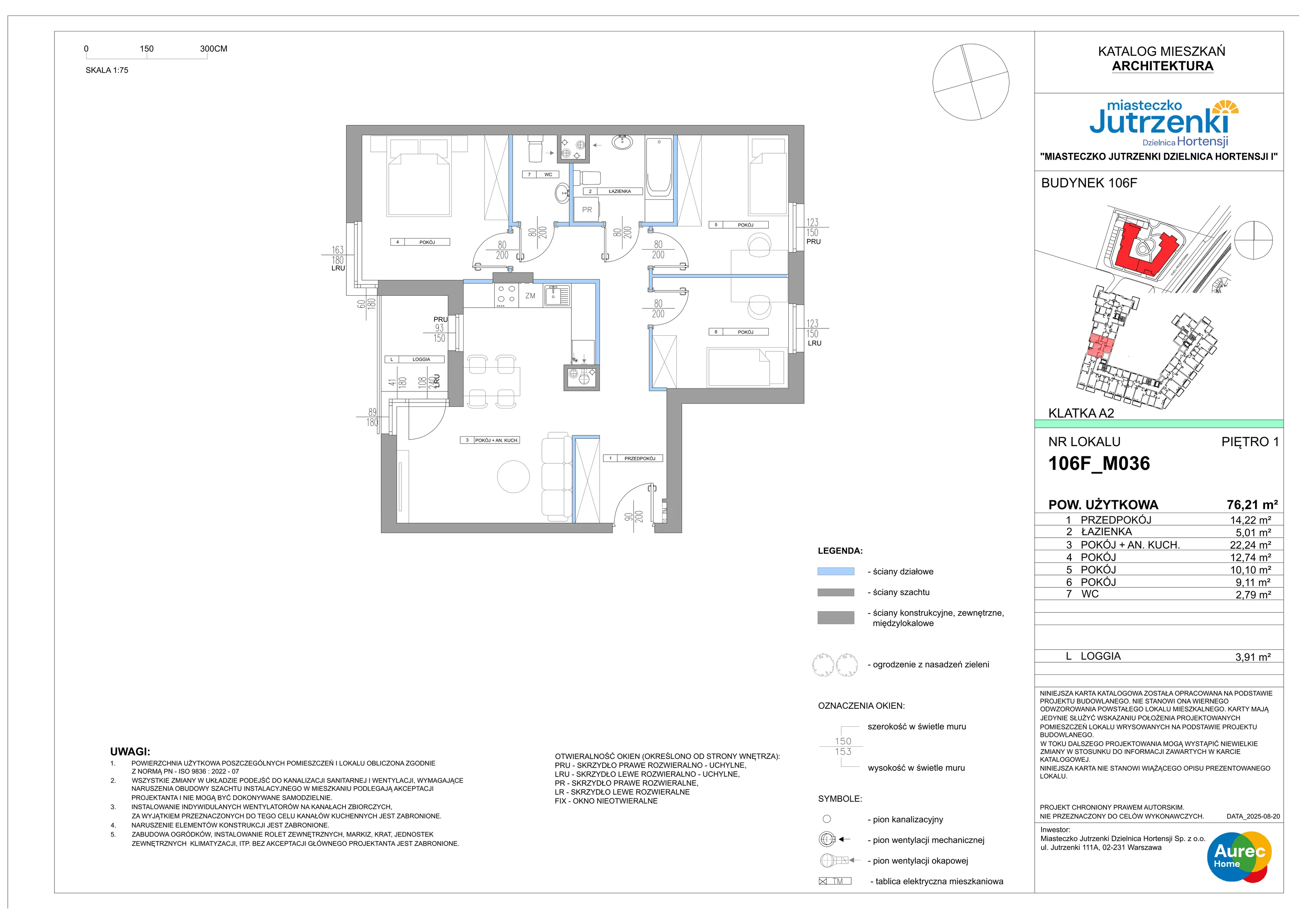 4 pokoje, mieszkanie 76,21 m², piętro 1, oferta nr 106F/M036, Miasteczko Jutrzenki Dzielnica Hortensji, Warszawa, Włochy, ul. Jutrzenki 106F