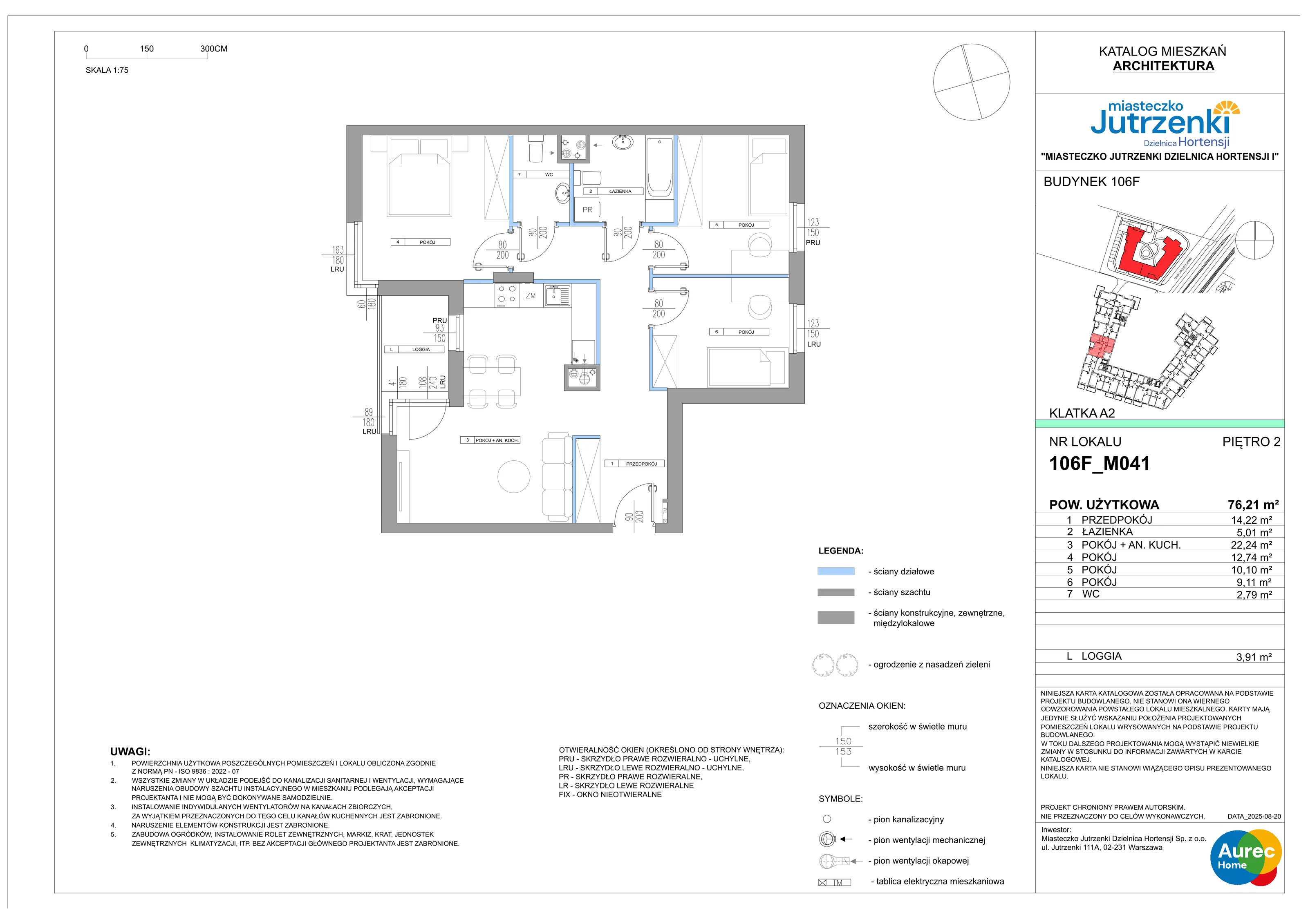 4 pokoje, mieszkanie 76,21 m², piętro 2, oferta nr 106F/M041, Miasteczko Jutrzenki Dzielnica Hortensji, Warszawa, Włochy, ul. Jutrzenki 106F
