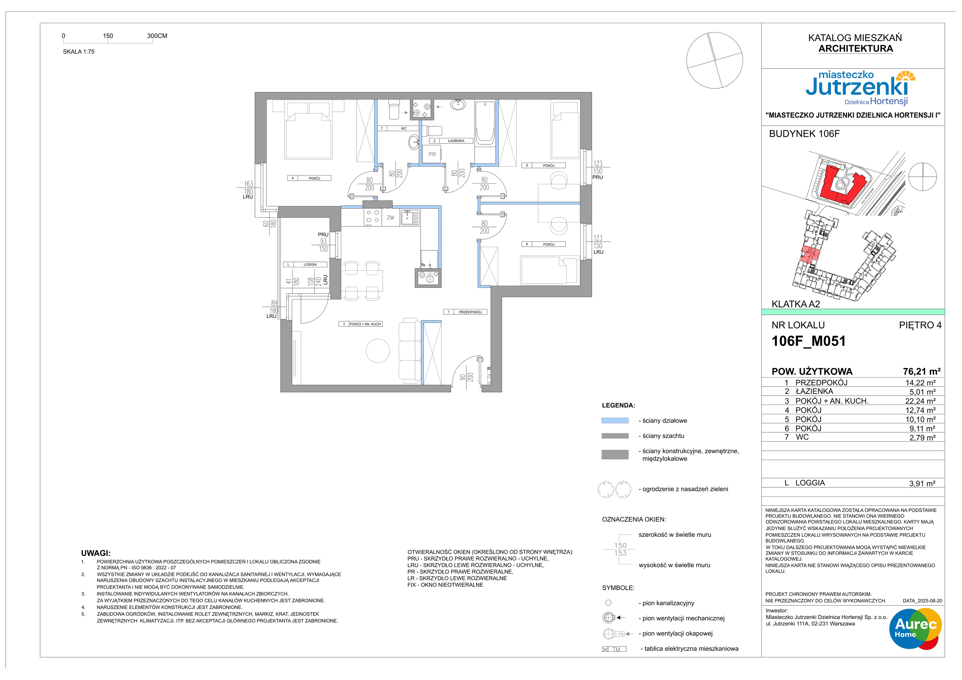 4 pokoje, mieszkanie 76,21 m², piętro 4, oferta nr 106F/M051, Miasteczko Jutrzenki Dzielnica Hortensji, Warszawa, Włochy, ul. Jutrzenki 106F