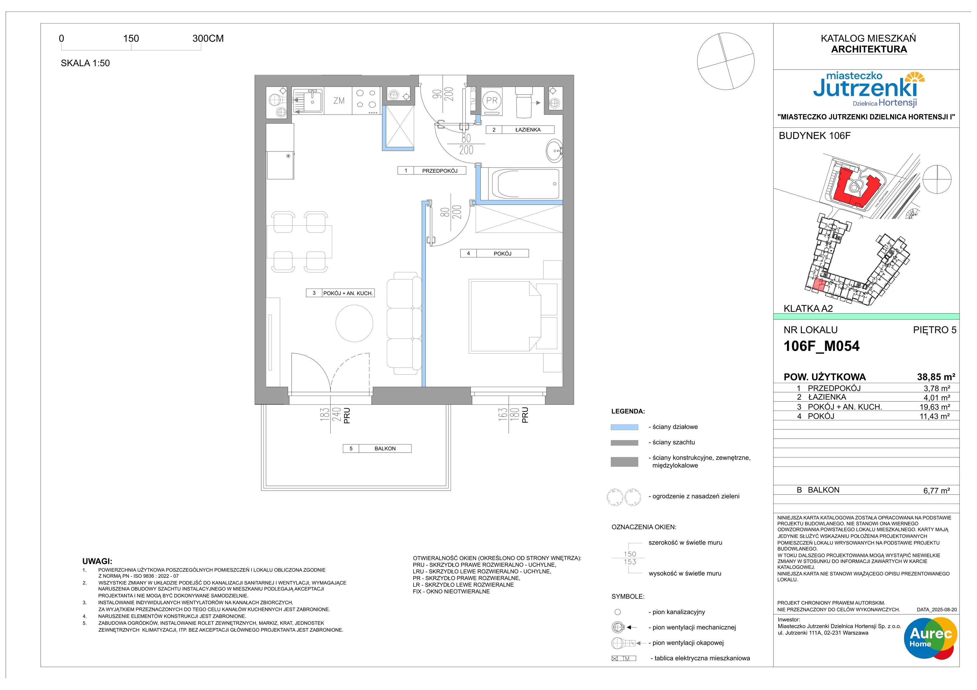 2 pokoje, mieszkanie 38,85 m², piętro 5, oferta nr 106F/M054, Miasteczko Jutrzenki Dzielnica Hortensji, Warszawa, Włochy, ul. Jutrzenki 106F