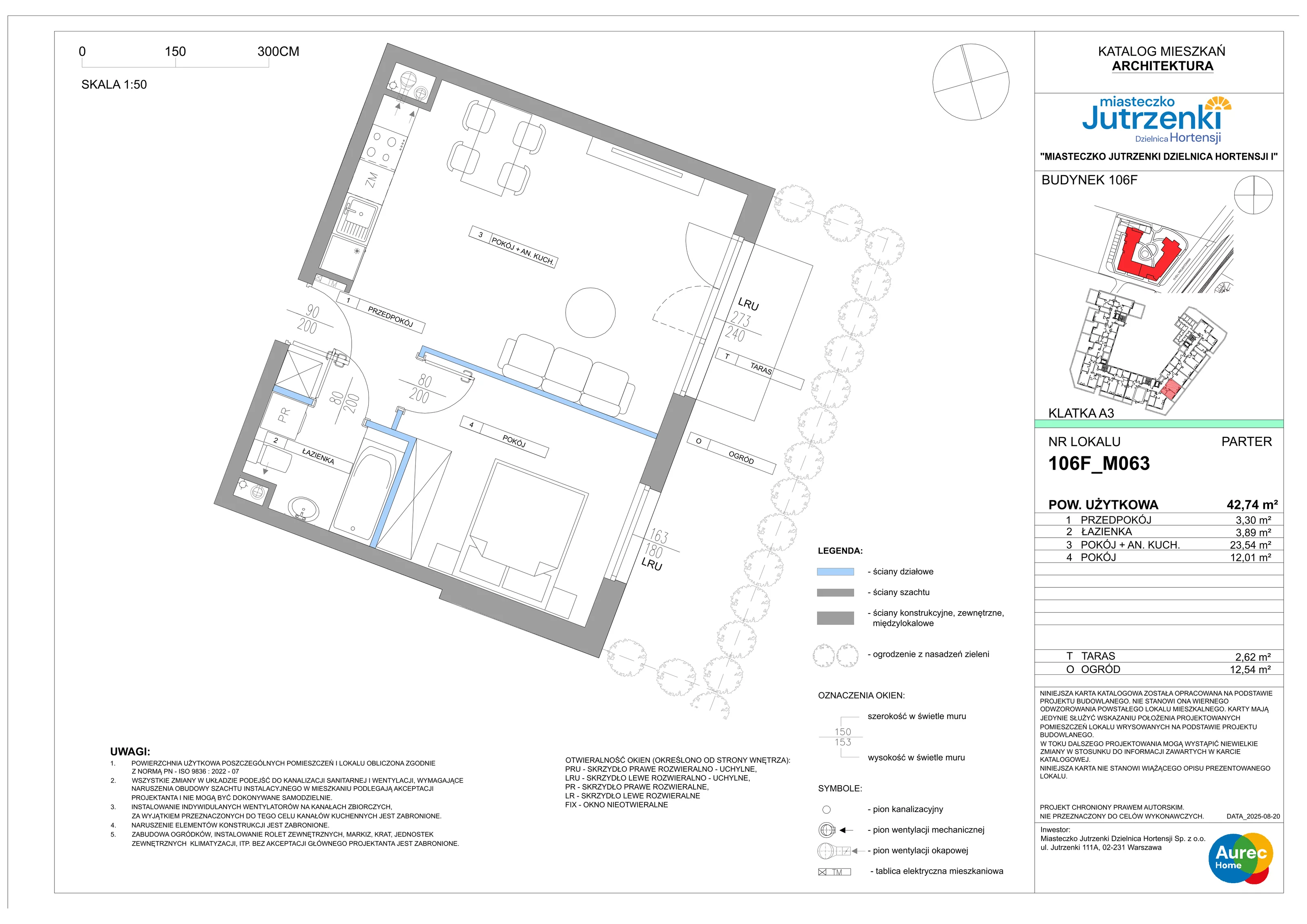 2 pokoje, mieszkanie 42,74 m², parter, oferta nr 106F/M063, Miasteczko Jutrzenki Dzielnica Hortensji, Warszawa, Włochy, ul. Jutrzenki 106F