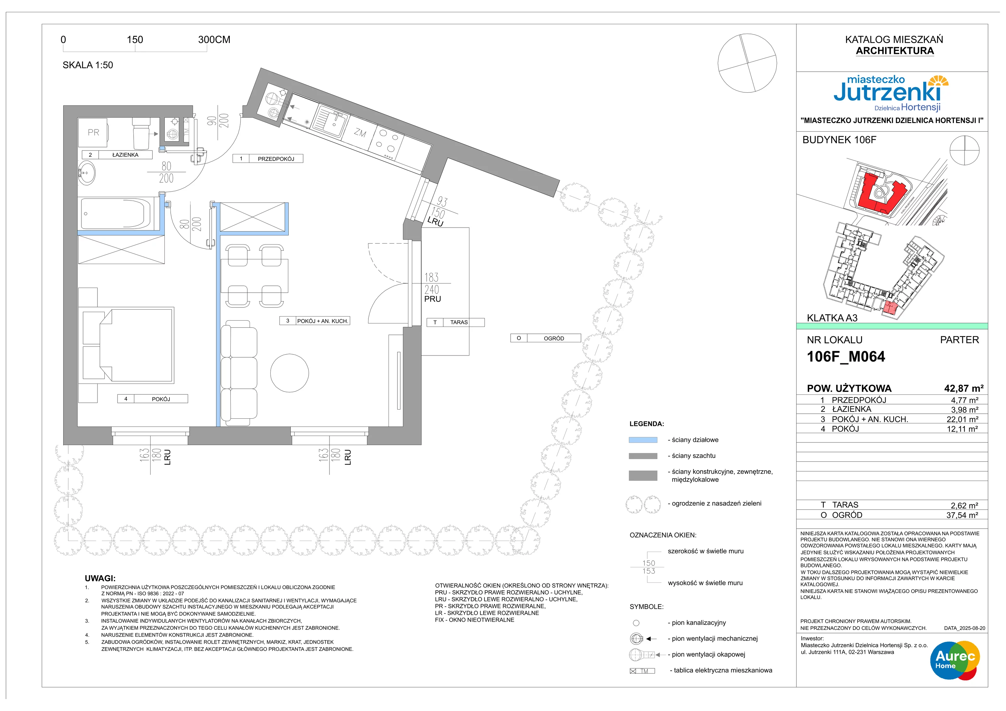 2 pokoje, mieszkanie 42,87 m², parter, oferta nr 106F/M064, Miasteczko Jutrzenki Dzielnica Hortensji, Warszawa, Włochy, ul. Jutrzenki 106F