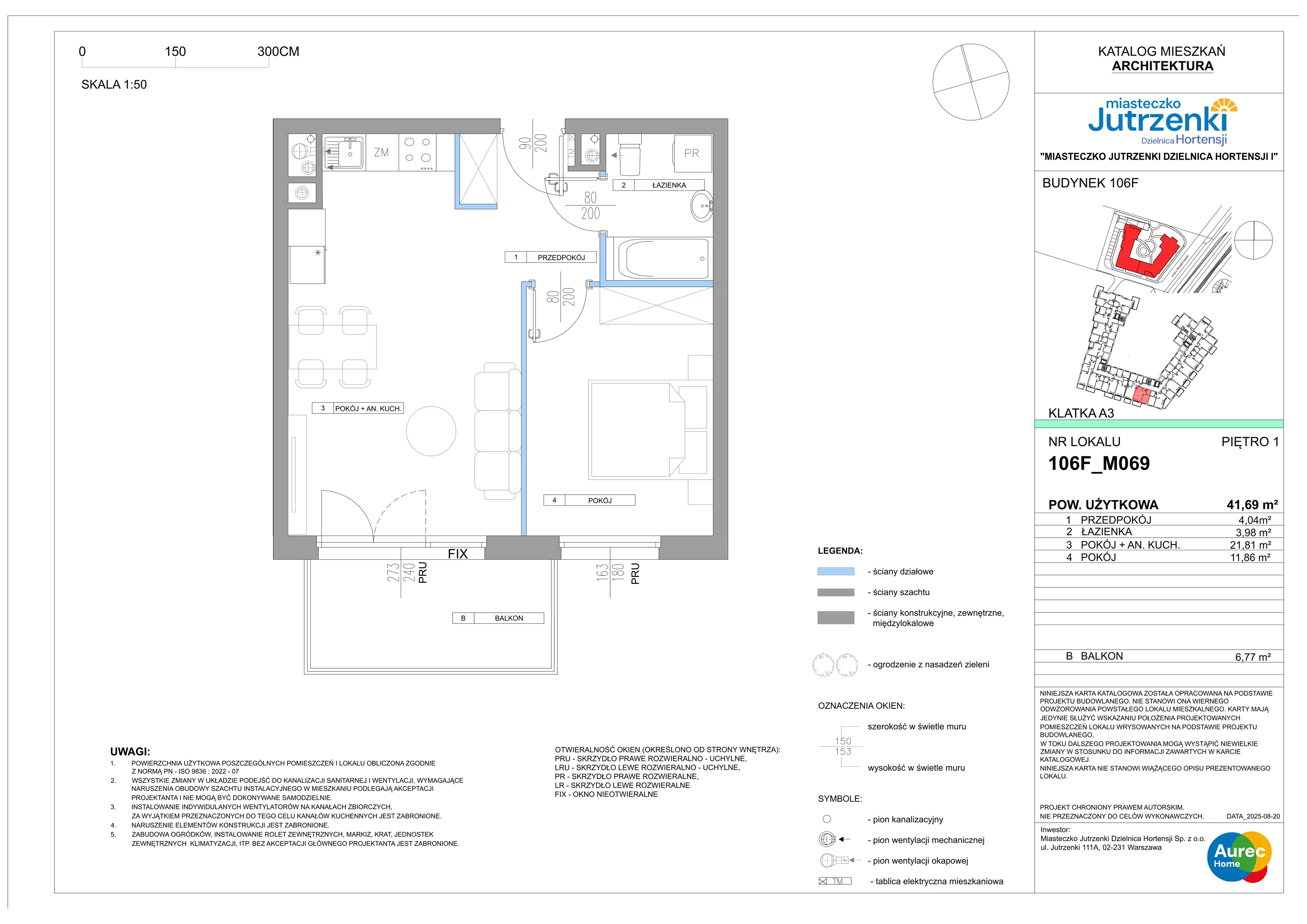 2 pokoje, mieszkanie 41,69 m², piętro 1, oferta nr 106F/M069, Miasteczko Jutrzenki Dzielnica Hortensji, Warszawa, Włochy, ul. Jutrzenki 106F