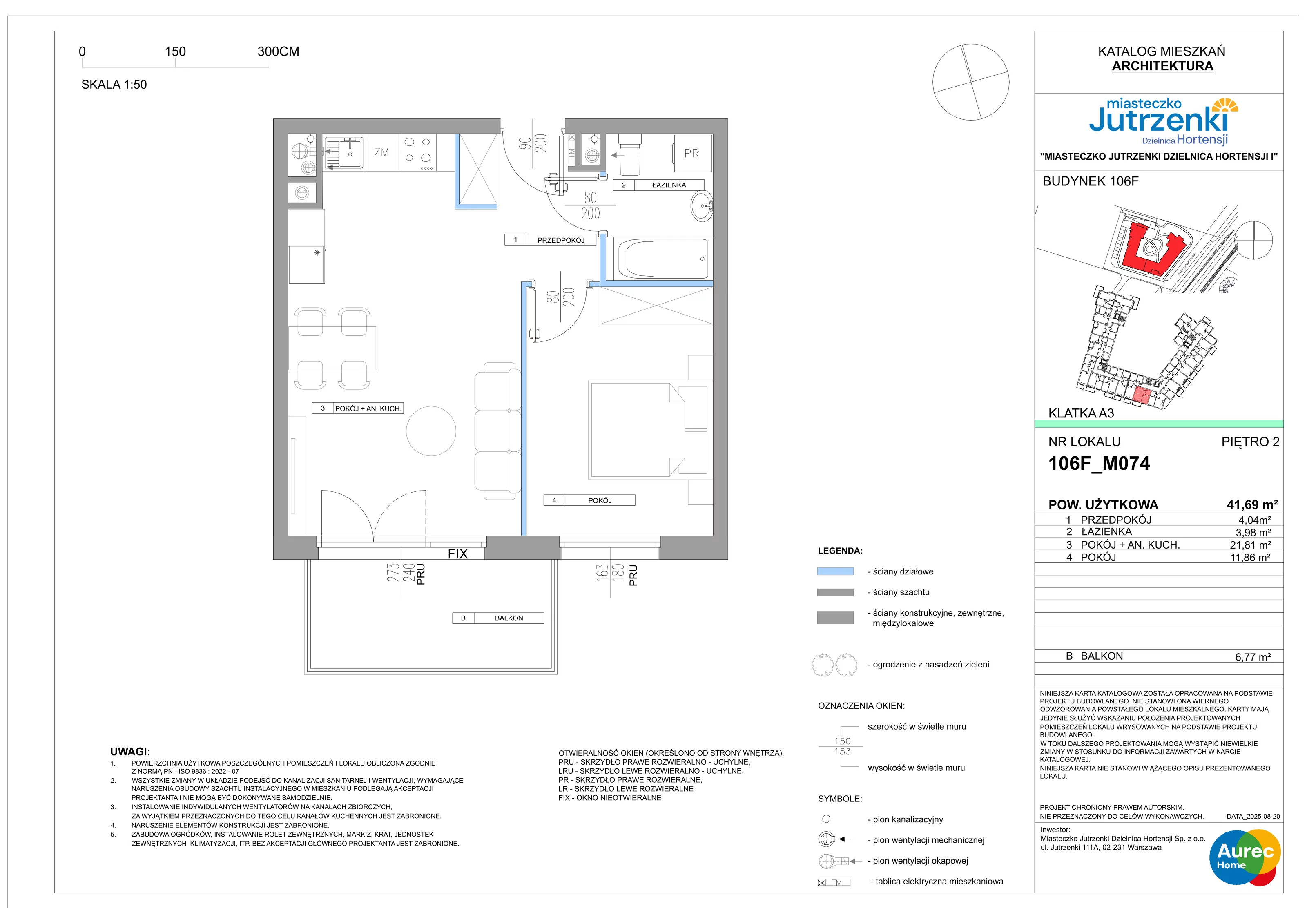 2 pokoje, mieszkanie 41,69 m², piętro 2, oferta nr 106F/M074, Miasteczko Jutrzenki Dzielnica Hortensji, Warszawa, Włochy, ul. Jutrzenki 106F