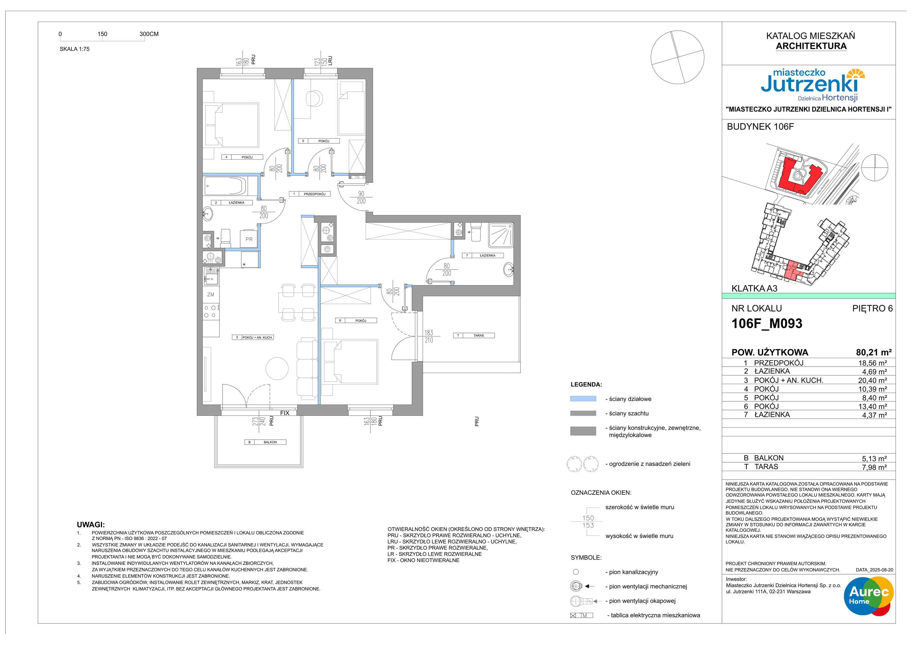 4 pokoje, mieszkanie 80,21 m², piętro 6, oferta nr 106F/M093, Miasteczko Jutrzenki Dzielnica Hortensji, Warszawa, Włochy, ul. Jutrzenki 106F