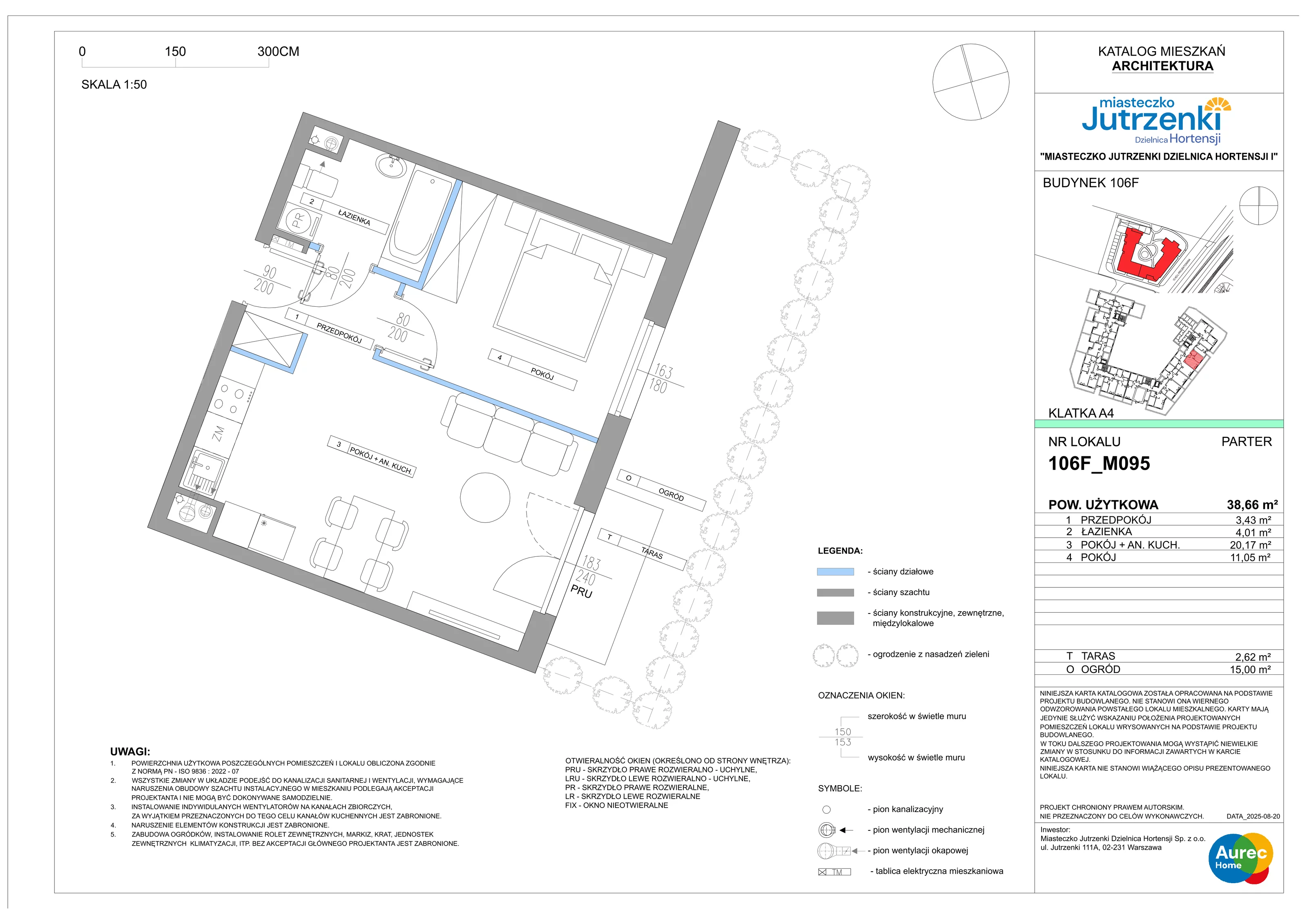 2 pokoje, mieszkanie 38,66 m², parter, oferta nr 106F/M095, Miasteczko Jutrzenki Dzielnica Hortensji, Warszawa, Włochy, ul. Jutrzenki 106F
