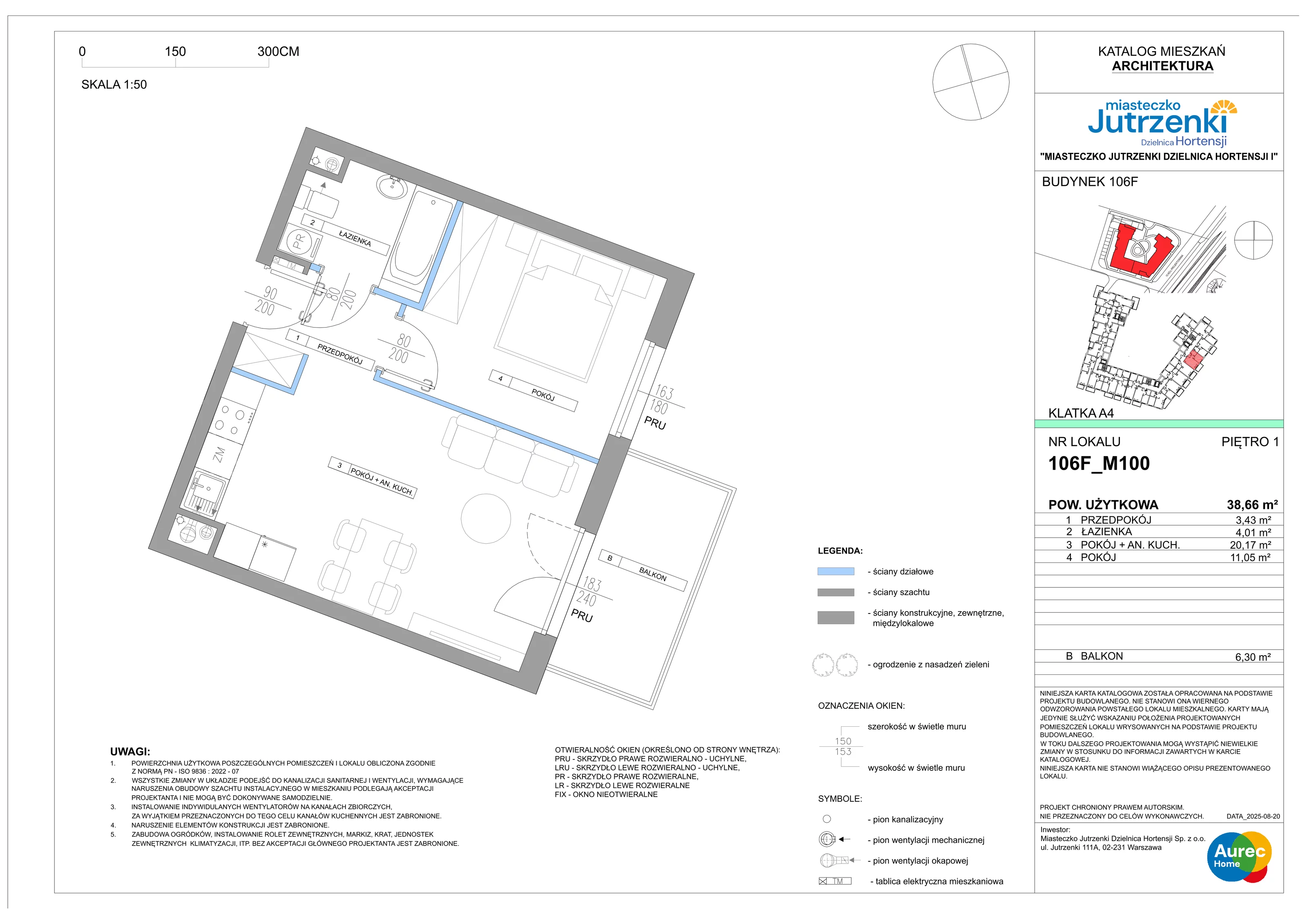 2 pokoje, mieszkanie 38,66 m², piętro 1, oferta nr 106F/M100, Miasteczko Jutrzenki Dzielnica Hortensji, Warszawa, Włochy, ul. Jutrzenki 106F