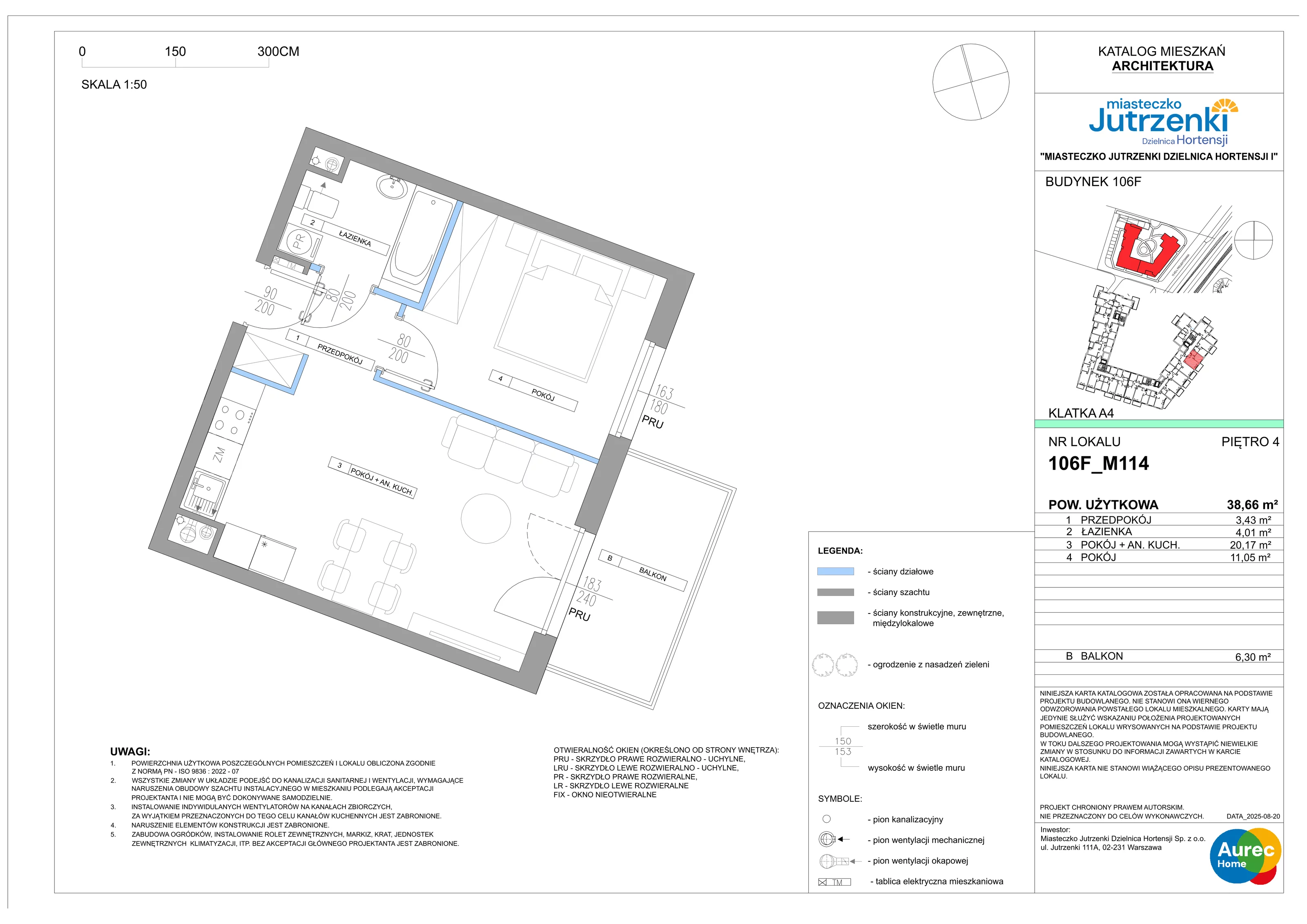 2 pokoje, mieszkanie 38,66 m², piętro 4, oferta nr 106F/M114, Miasteczko Jutrzenki Dzielnica Hortensji, Warszawa, Włochy, ul. Jutrzenki 106F