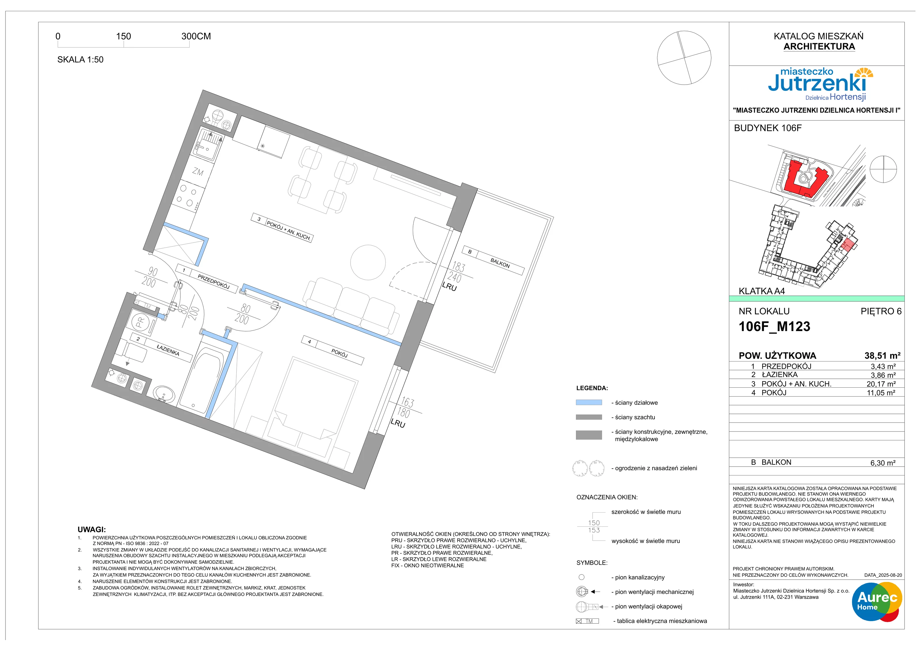 2 pokoje, mieszkanie 38,51 m², piętro 6, oferta nr 106F/M123, Miasteczko Jutrzenki Dzielnica Hortensji, Warszawa, Włochy, ul. Jutrzenki 106F