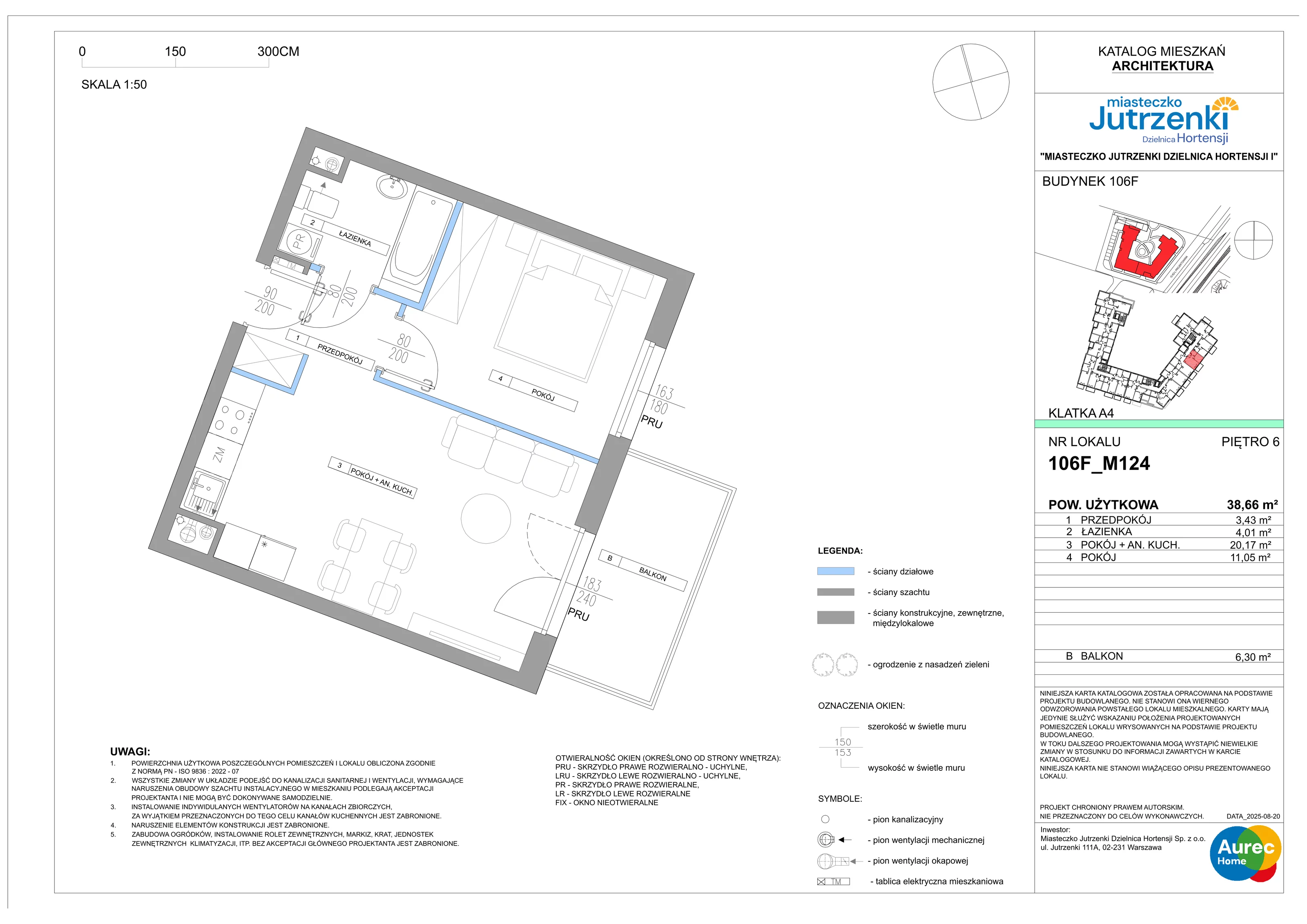 2 pokoje, mieszkanie 38,66 m², piętro 6, oferta nr 106F/M124, Miasteczko Jutrzenki Dzielnica Hortensji, Warszawa, Włochy, ul. Jutrzenki 106F