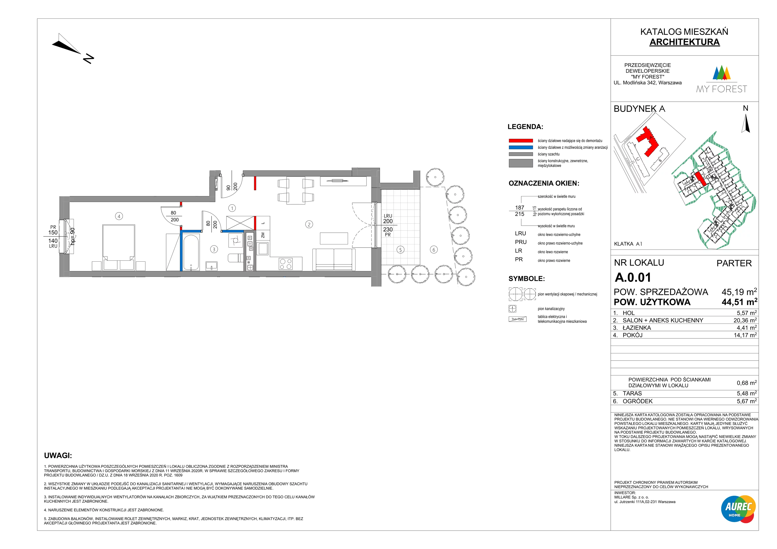 2 pokoje, mieszkanie 44,51 m², parter, oferta nr A.0.01, My Forest, Warszawa, Białołęka, ul. Modlińska 342