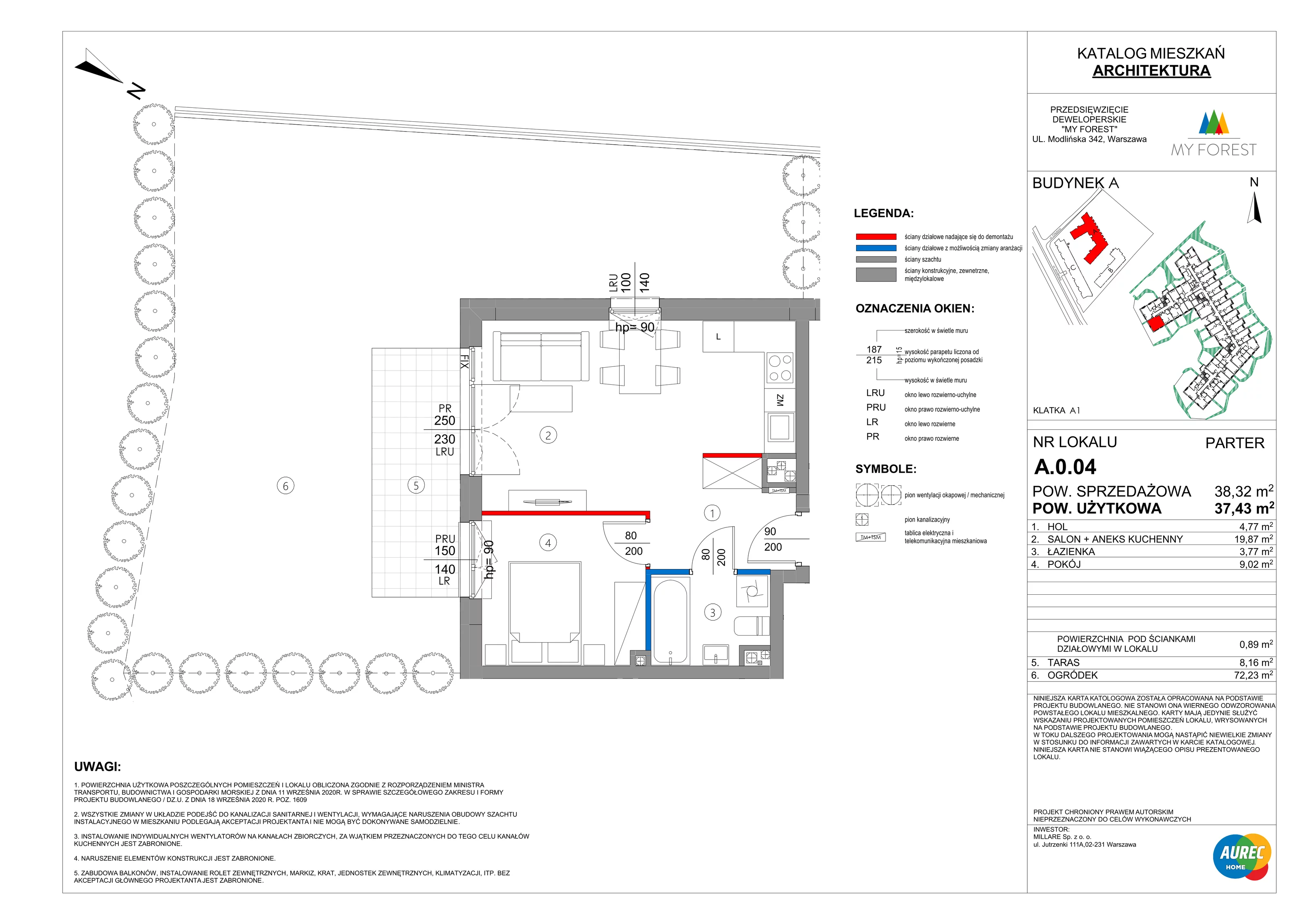 2 pokoje, mieszkanie 37,43 m², parter, oferta nr A.0.04, My Forest, Warszawa, Białołęka, ul. Modlińska 342