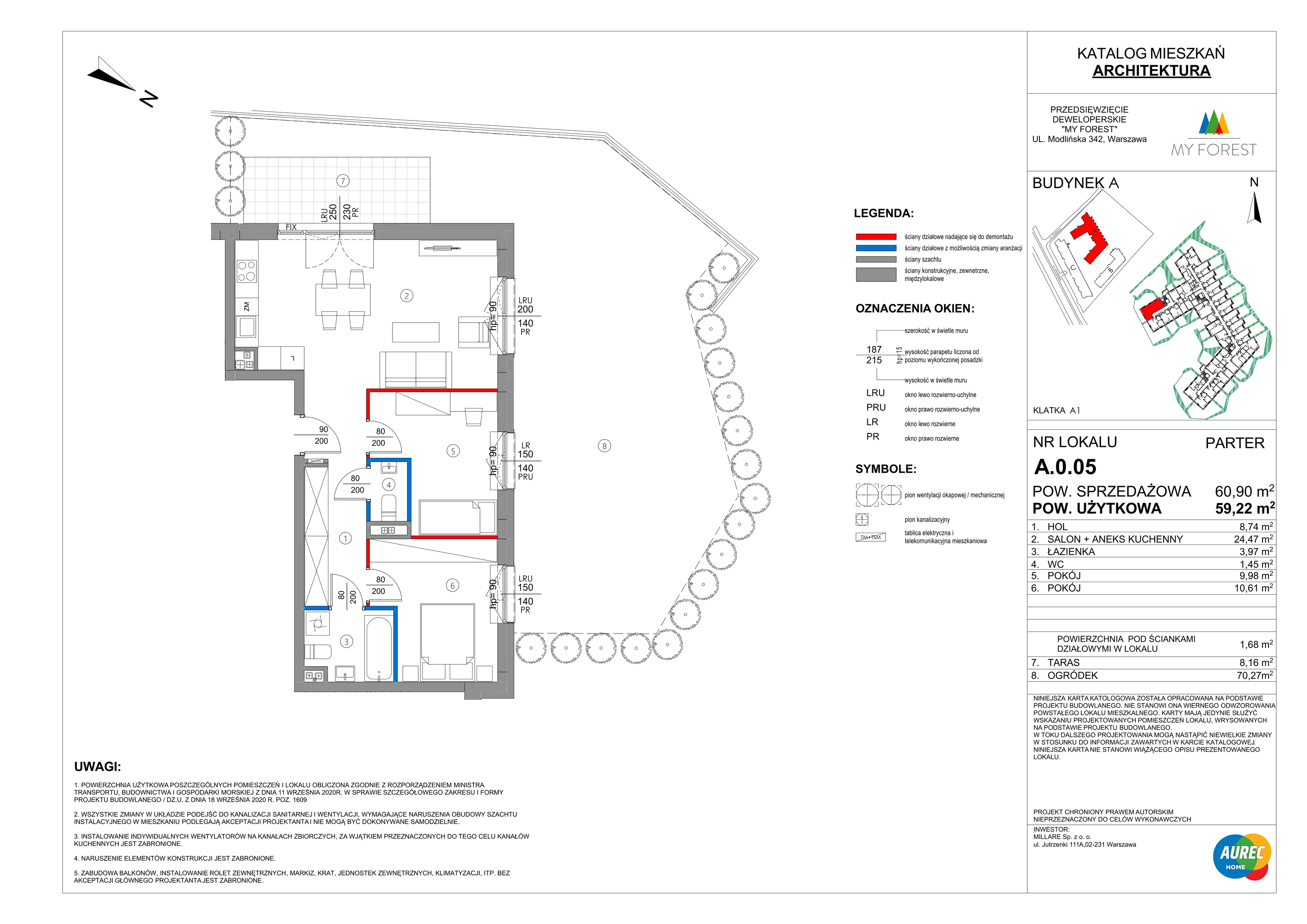 3 pokoje, mieszkanie 59,22 m², parter, oferta nr A.0.05, My Forest, Warszawa, Białołęka, ul. Modlińska 342