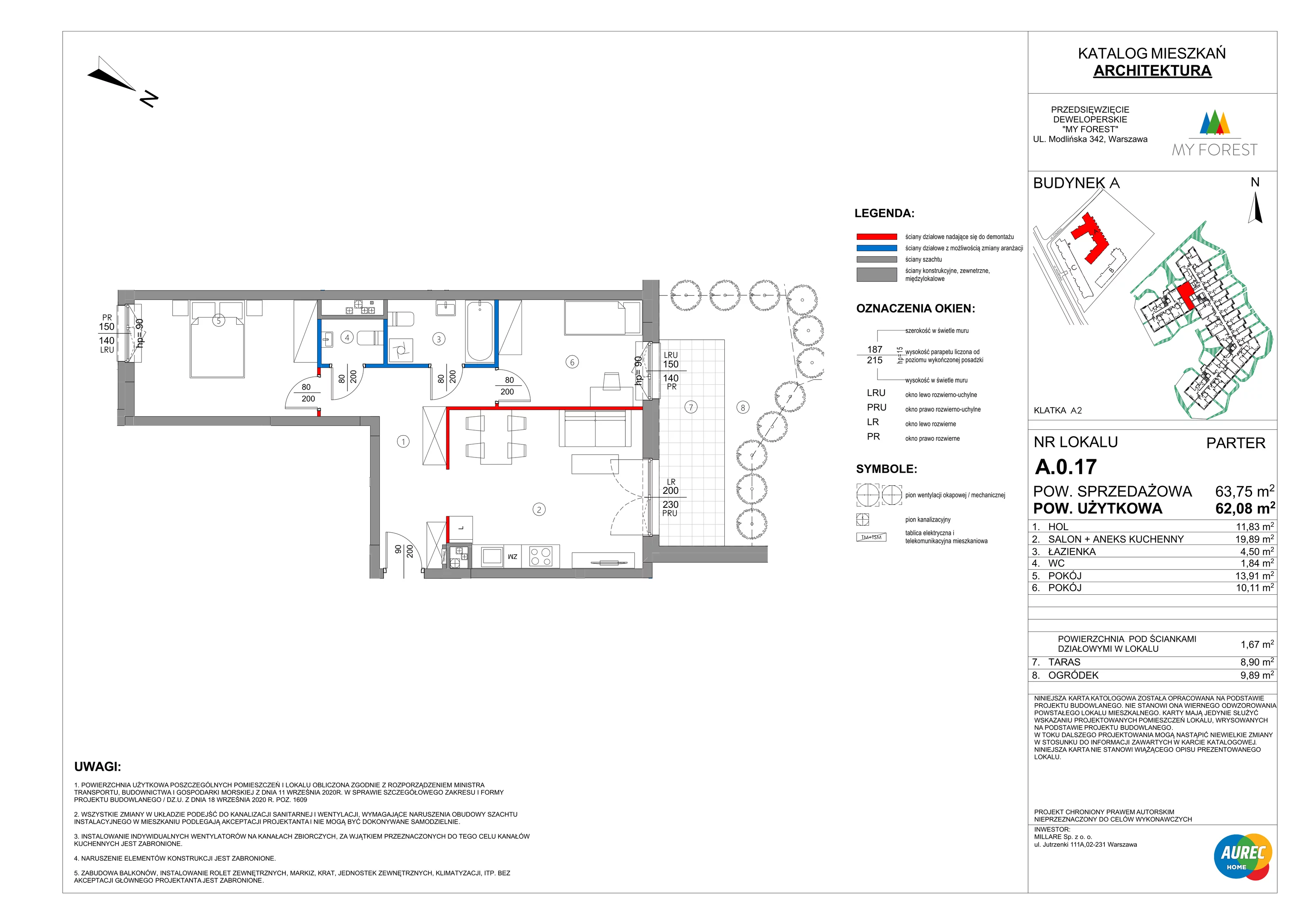 3 pokoje, mieszkanie 62,08 m², parter, oferta nr A.0.17, My Forest, Warszawa, Białołęka, ul. Modlińska 342