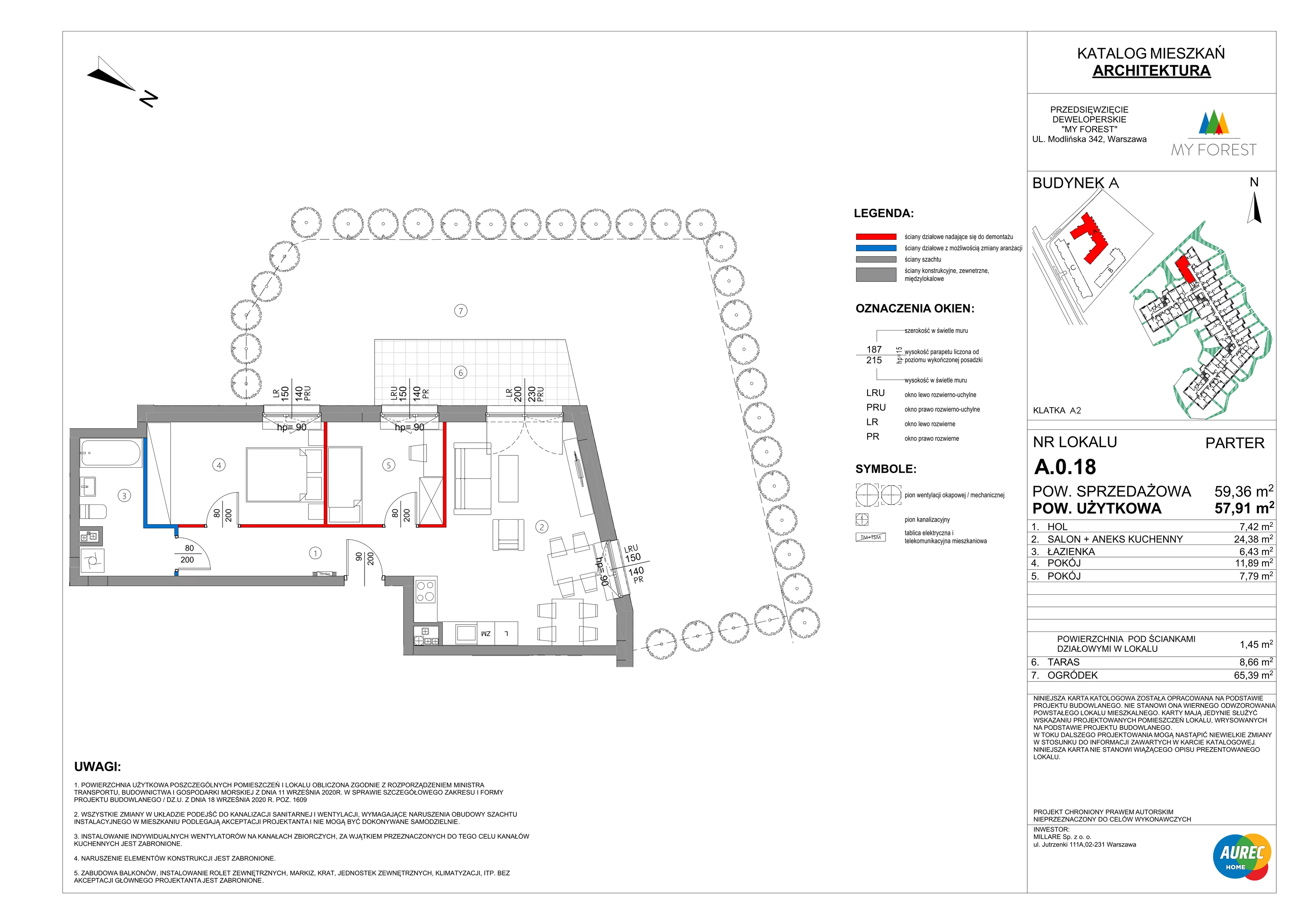 3 pokoje, mieszkanie 57,91 m², parter, oferta nr A.0.18, My Forest, Warszawa, Białołęka, ul. Modlińska 342