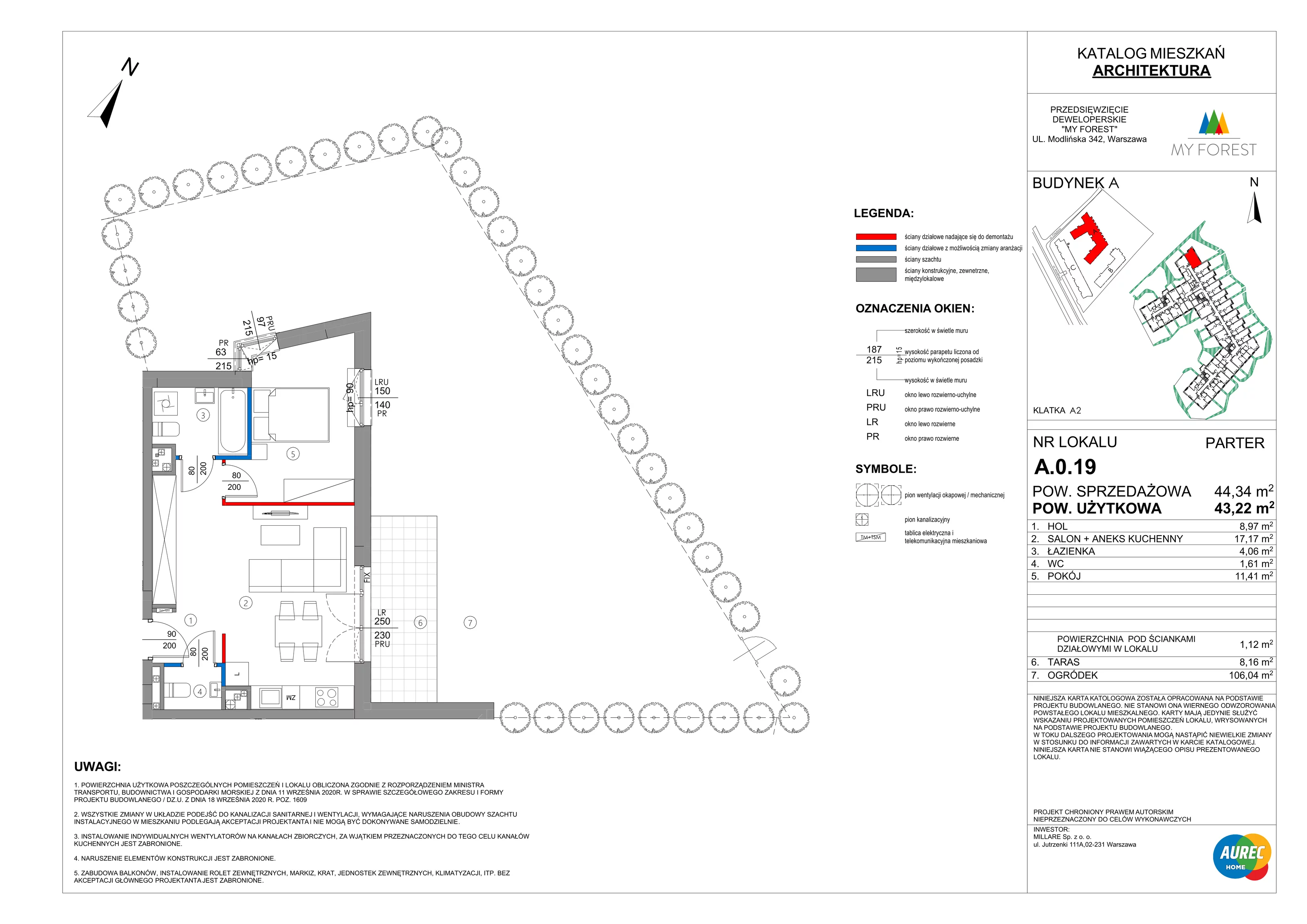2 pokoje, mieszkanie 43,22 m², parter, oferta nr A.0.19, My Forest, Warszawa, Białołęka, ul. Modlińska 342