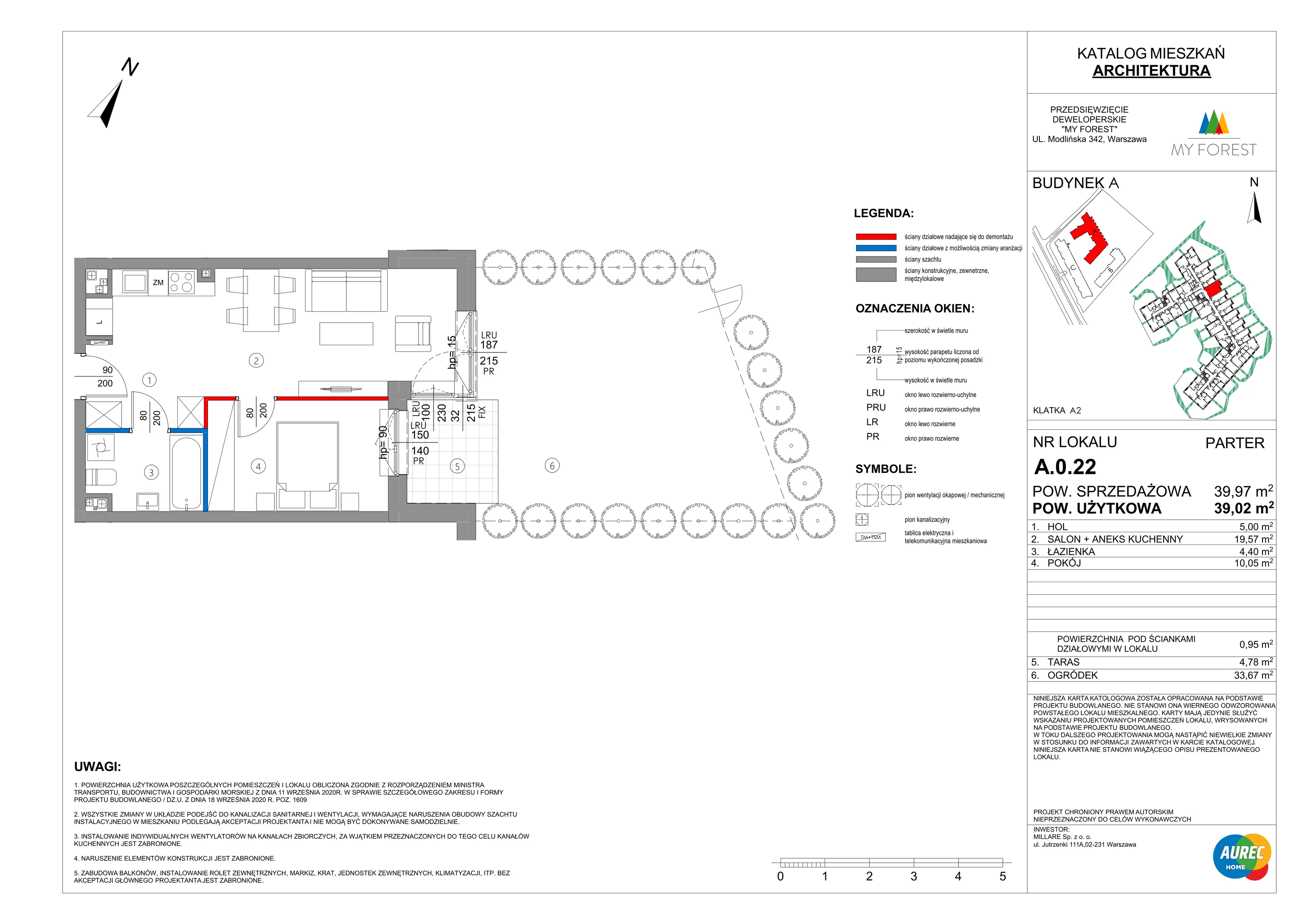2 pokoje, mieszkanie 39,02 m², parter, oferta nr A.0.22, My Forest, Warszawa, Białołęka, ul. Modlińska 342