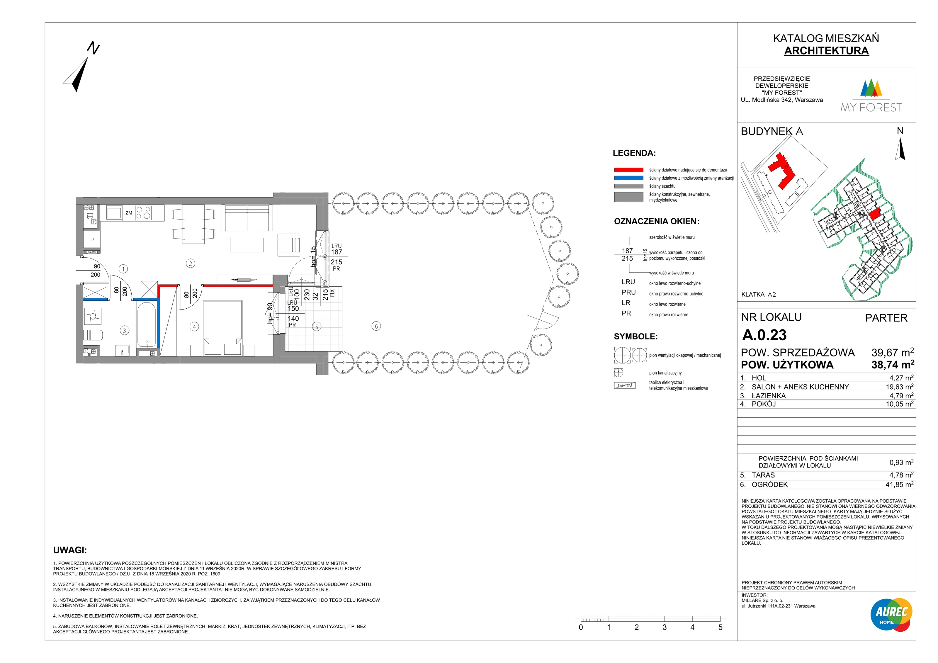 2 pokoje, mieszkanie 38,74 m², parter, oferta nr A.0.23, My Forest, Warszawa, Białołęka, ul. Modlińska 342