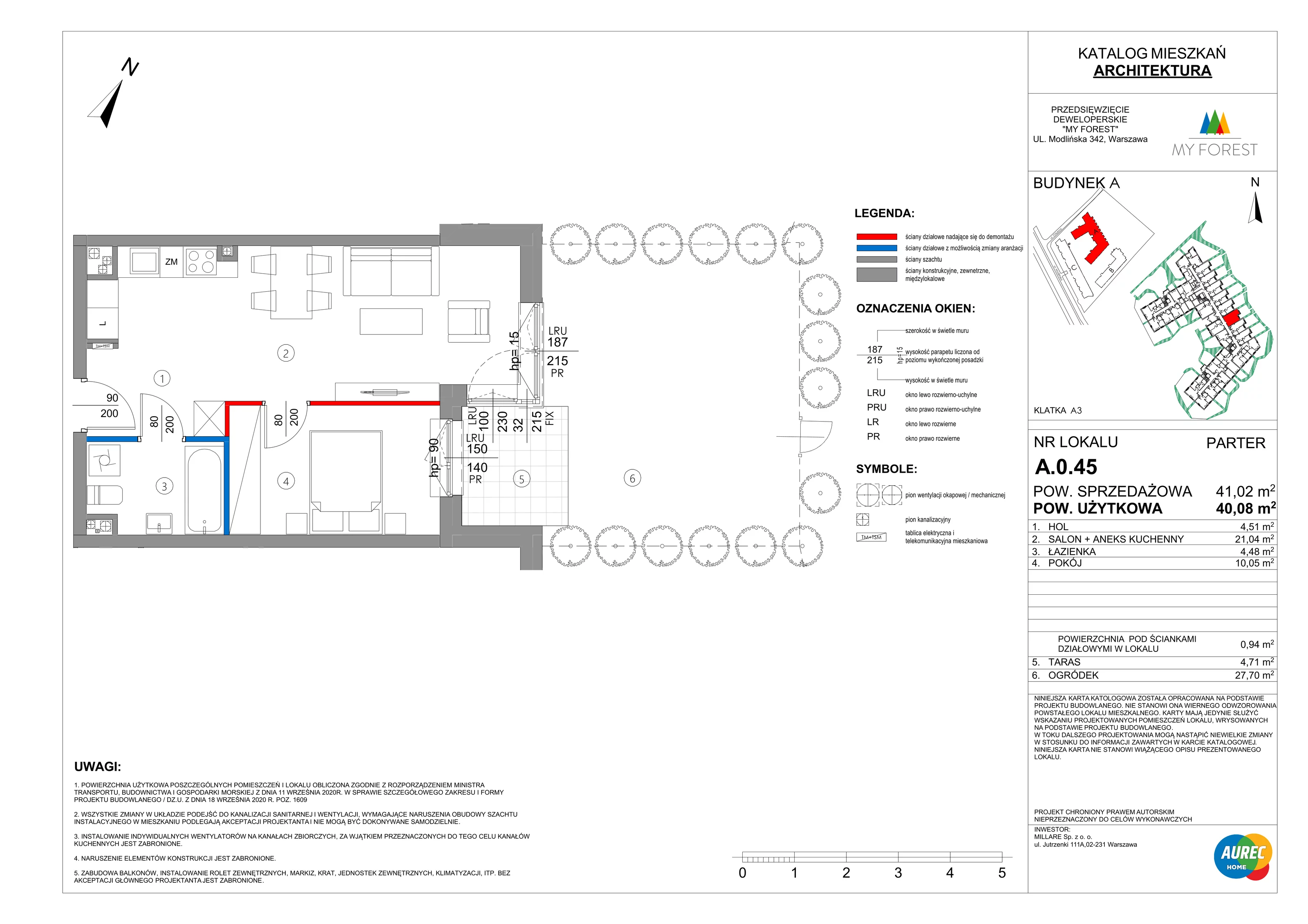2 pokoje, mieszkanie 40,08 m², parter, oferta nr A.0.45, My Forest, Warszawa, Białołęka, ul. Modlińska 342