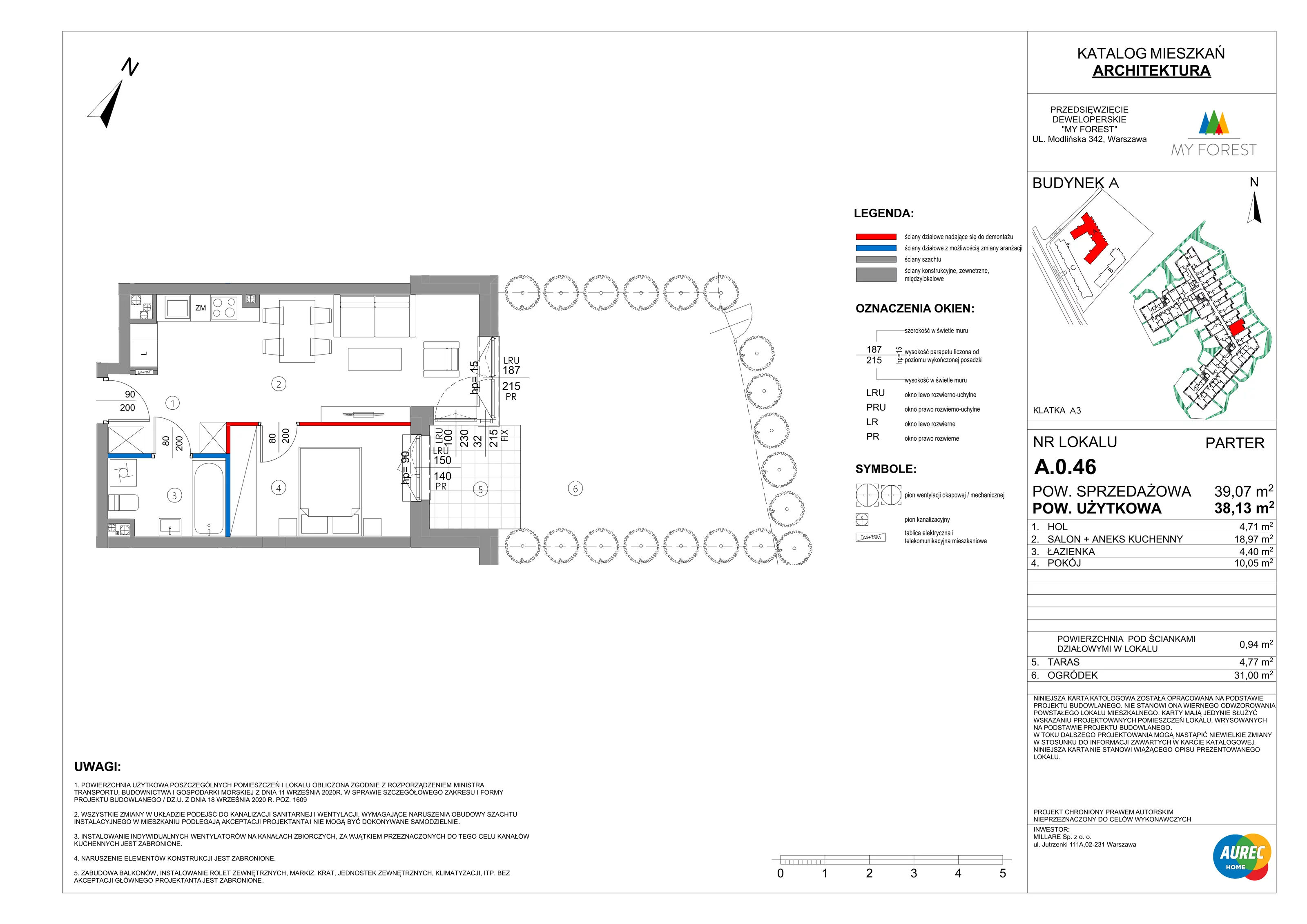 2 pokoje, mieszkanie 38,13 m², parter, oferta nr A.0.46, My Forest, Warszawa, Białołęka, ul. Modlińska 342