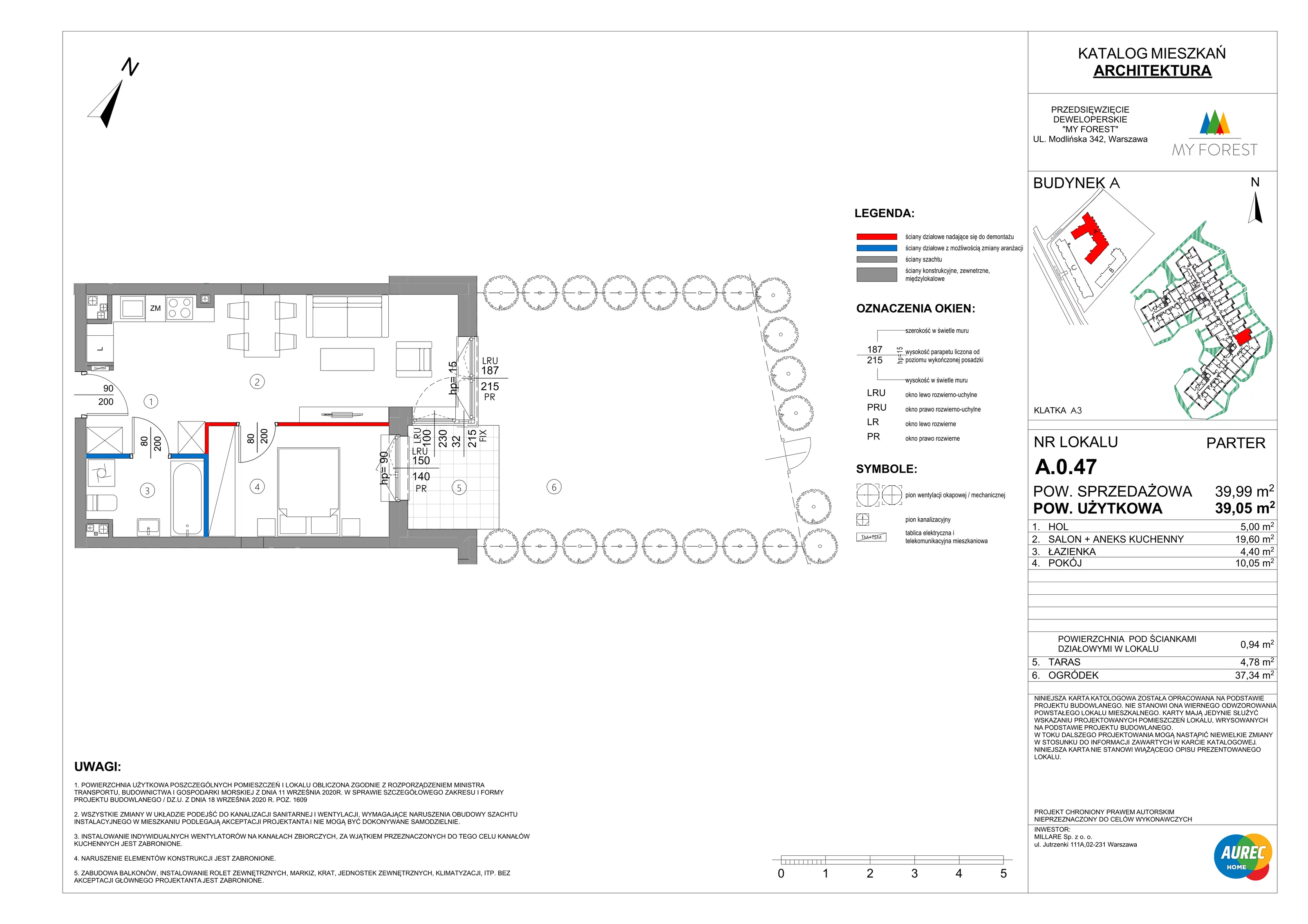2 pokoje, mieszkanie 39,05 m², parter, oferta nr A.0.47, My Forest, Warszawa, Białołęka, ul. Modlińska 342