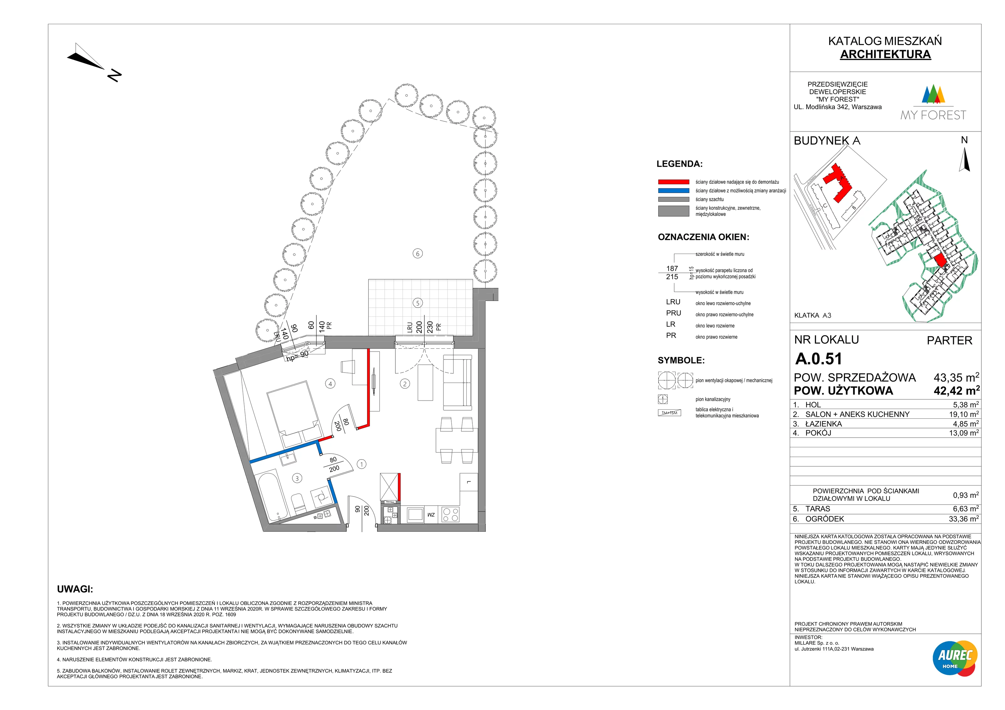2 pokoje, mieszkanie 42,42 m², parter, oferta nr A.0.51, My Forest, Warszawa, Białołęka, ul. Modlińska 342