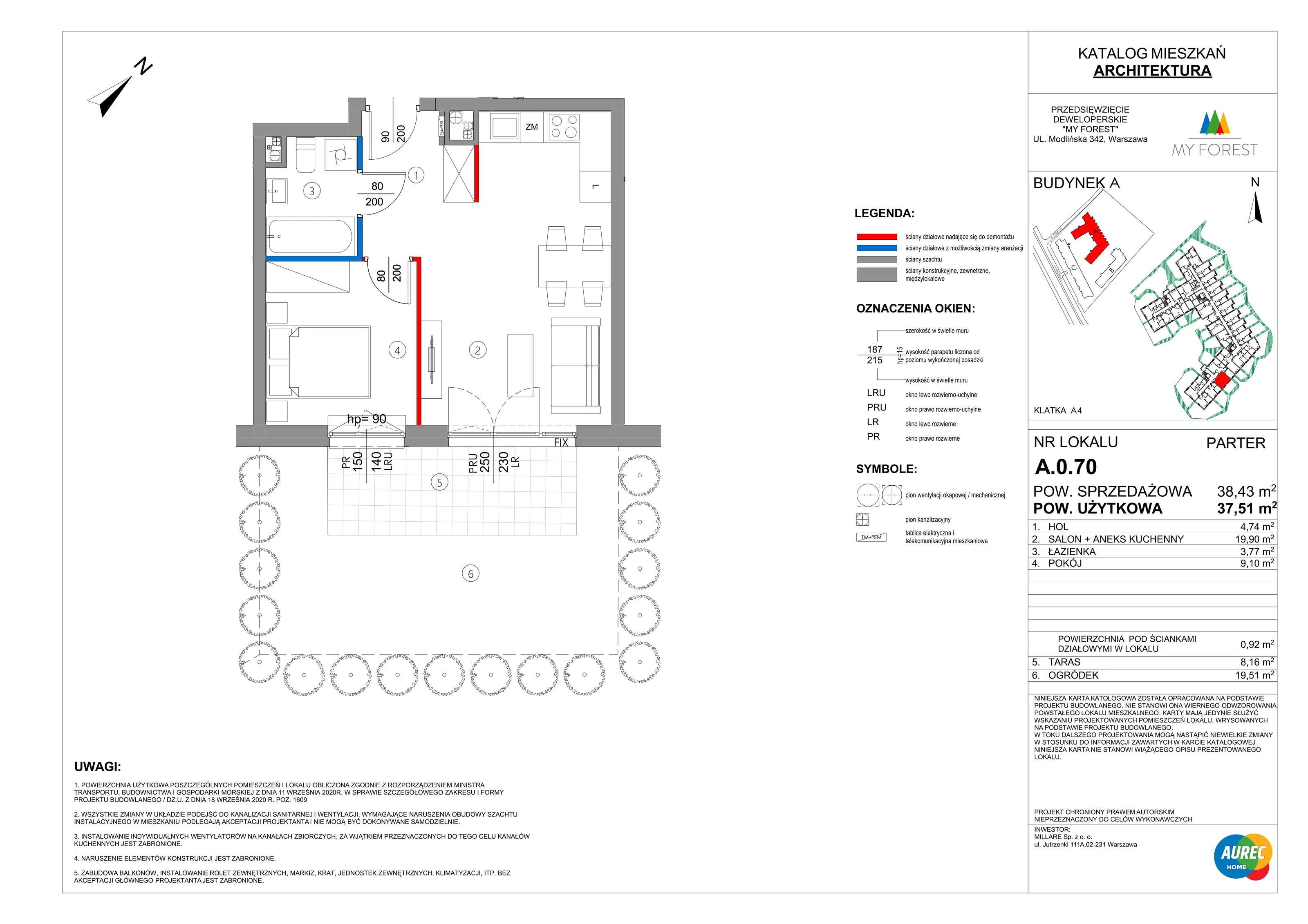 2 pokoje, mieszkanie 37,51 m², parter, oferta nr A.0.70, My Forest, Warszawa, Białołęka, ul. Modlińska 342